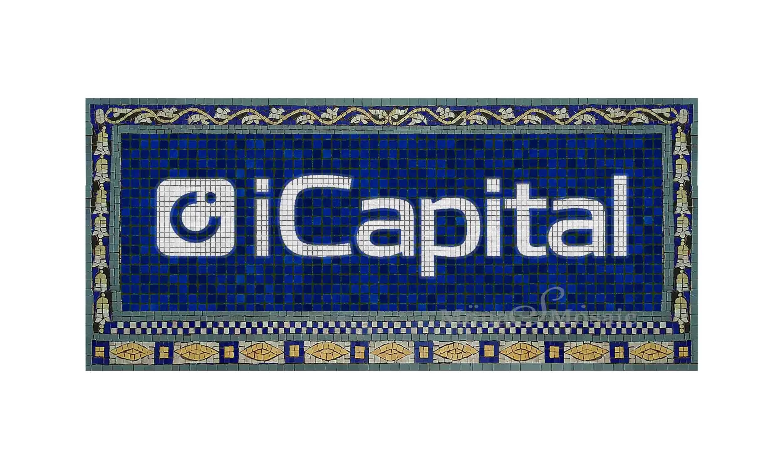 NYC Subway-Inspired Custom Mosaic Tile Sign with Speakeasy Logo – Hand-Cut Architectural Artwork