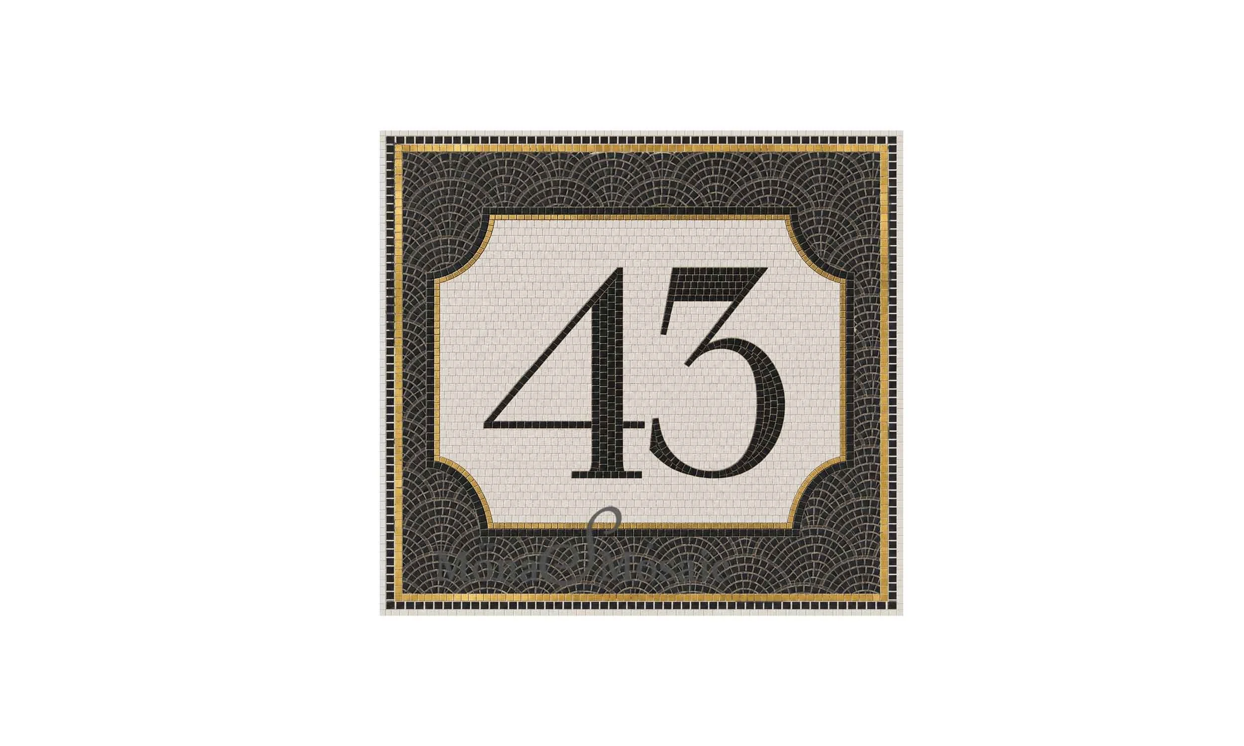 Custom Art Deco House Number Mosaic – Black, White & Gold