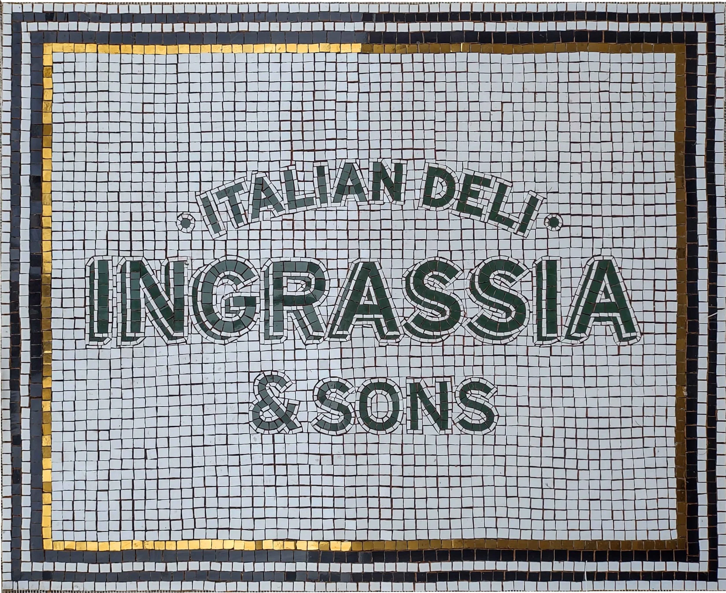 storefront mosaic tile logo floor deli mosaic handcrafted on mesh for install