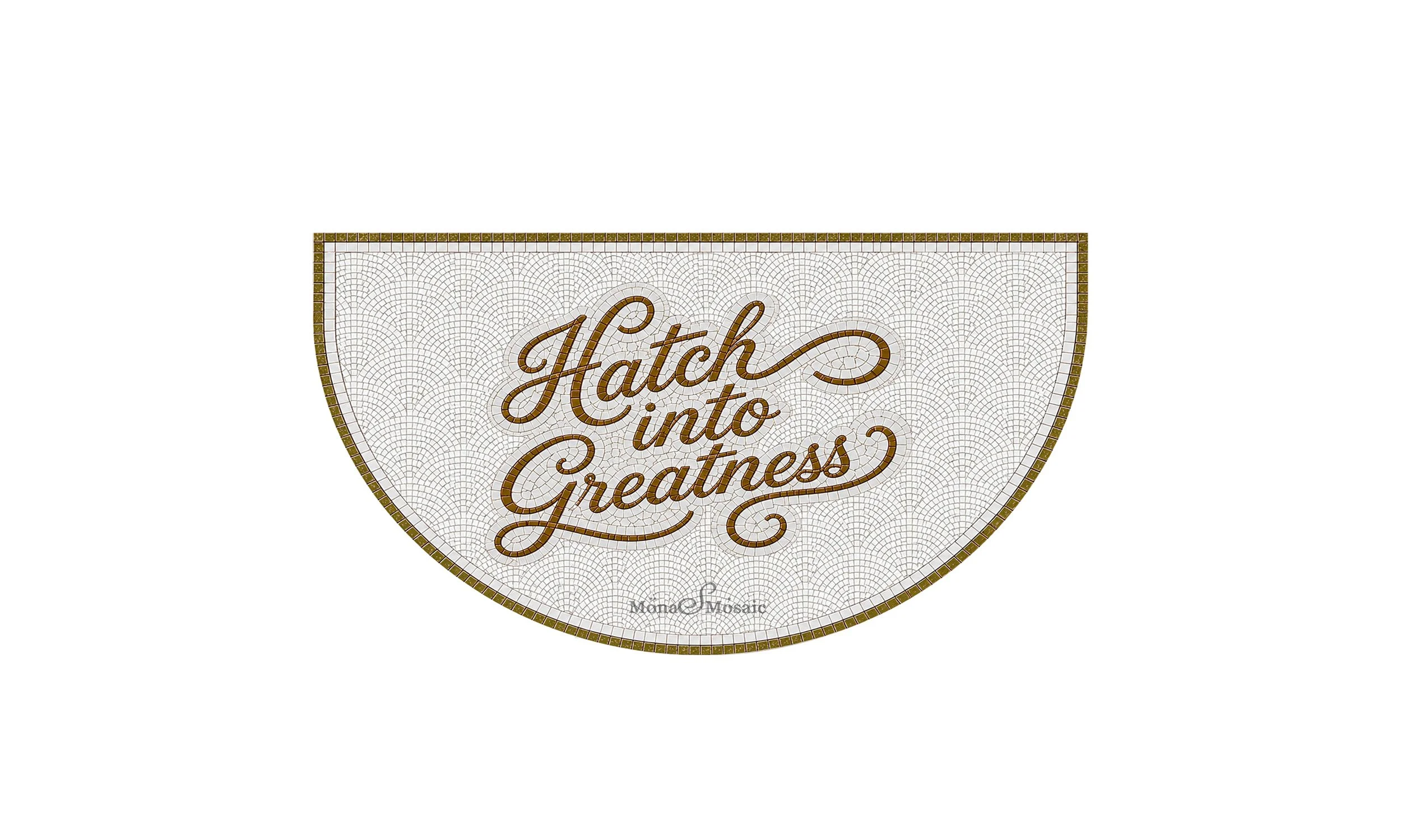 Hatch Into Greatness Hand-Cut Tile Mosaic | Inspirational Semicircle Mosaic Floor Medallion