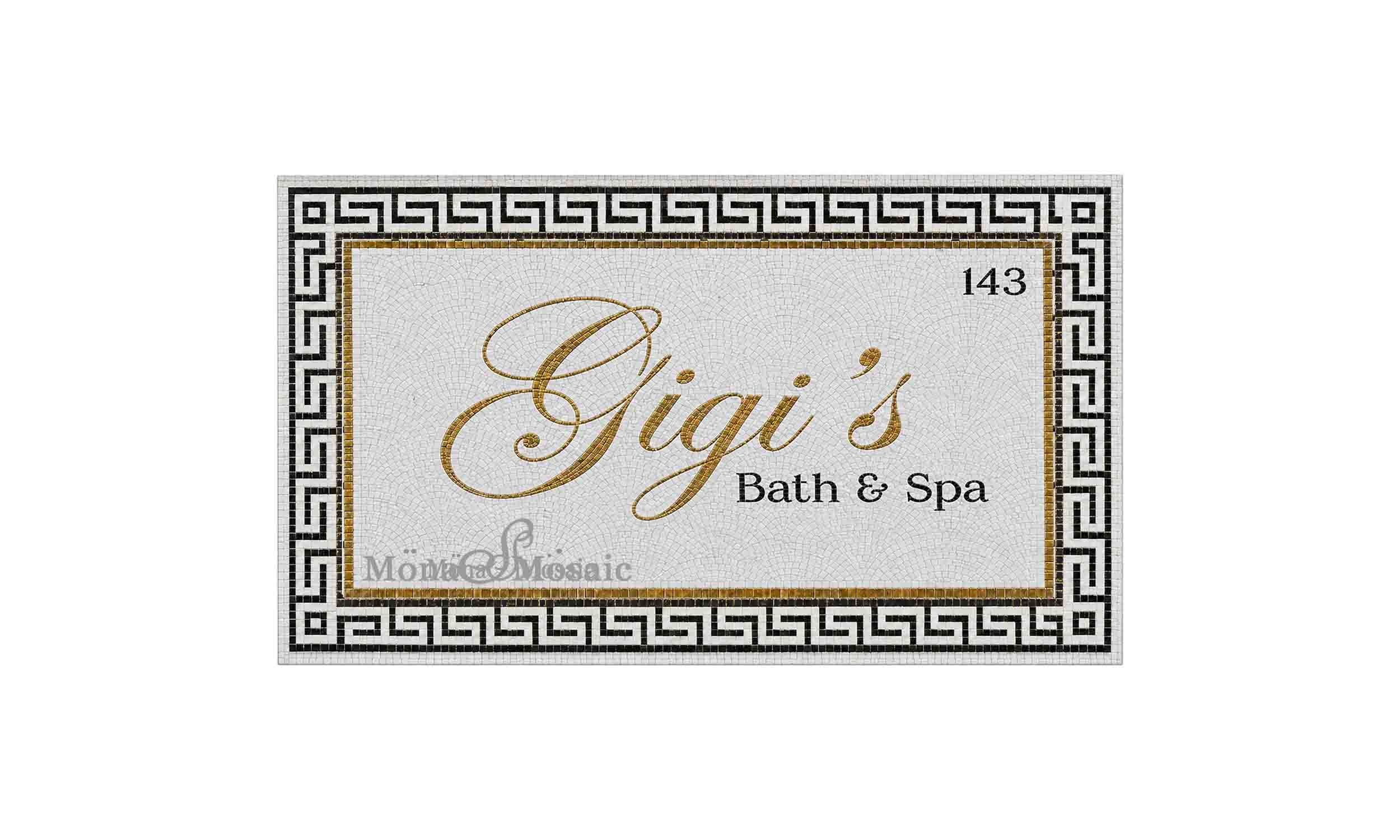Custom Hand-Cut Tile Mosaic Bathroom Wall Sign | Gigi's Bath & Spa | Luxury Tile Mosaic Artwork