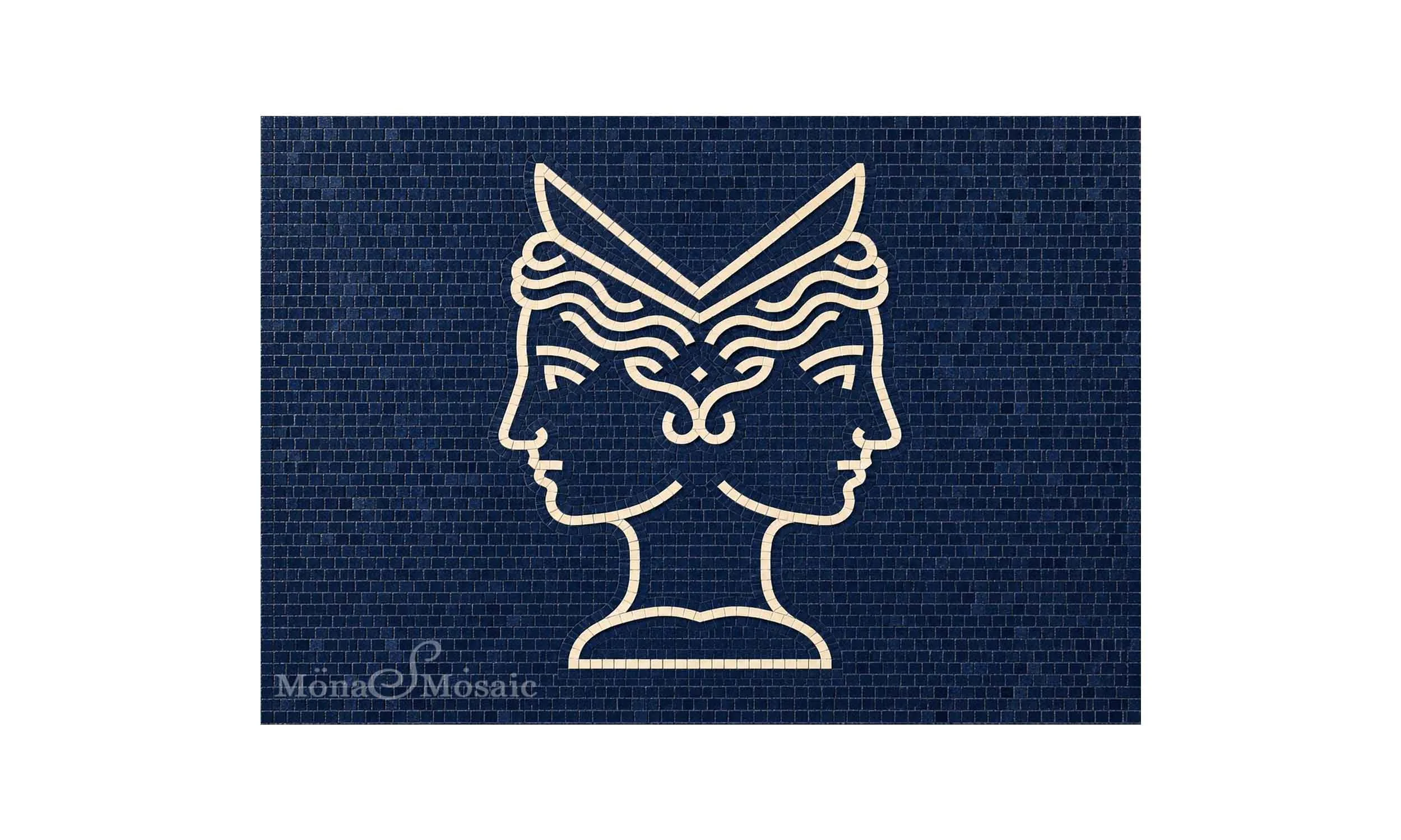 Custom Art Deco Face Mosaic – Navy Blue & Ivory Tile