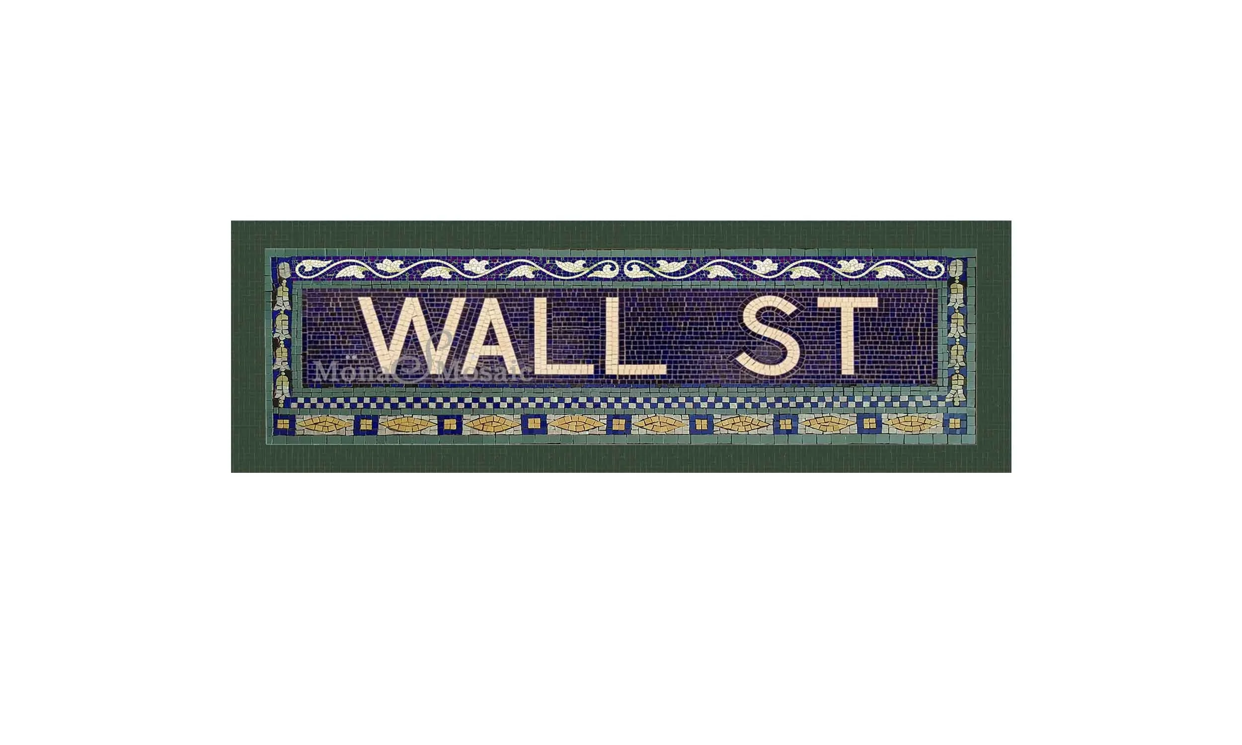 Wall Street Subway Mosaic – Hand-Cut New York Mosaic Sign with Green Border