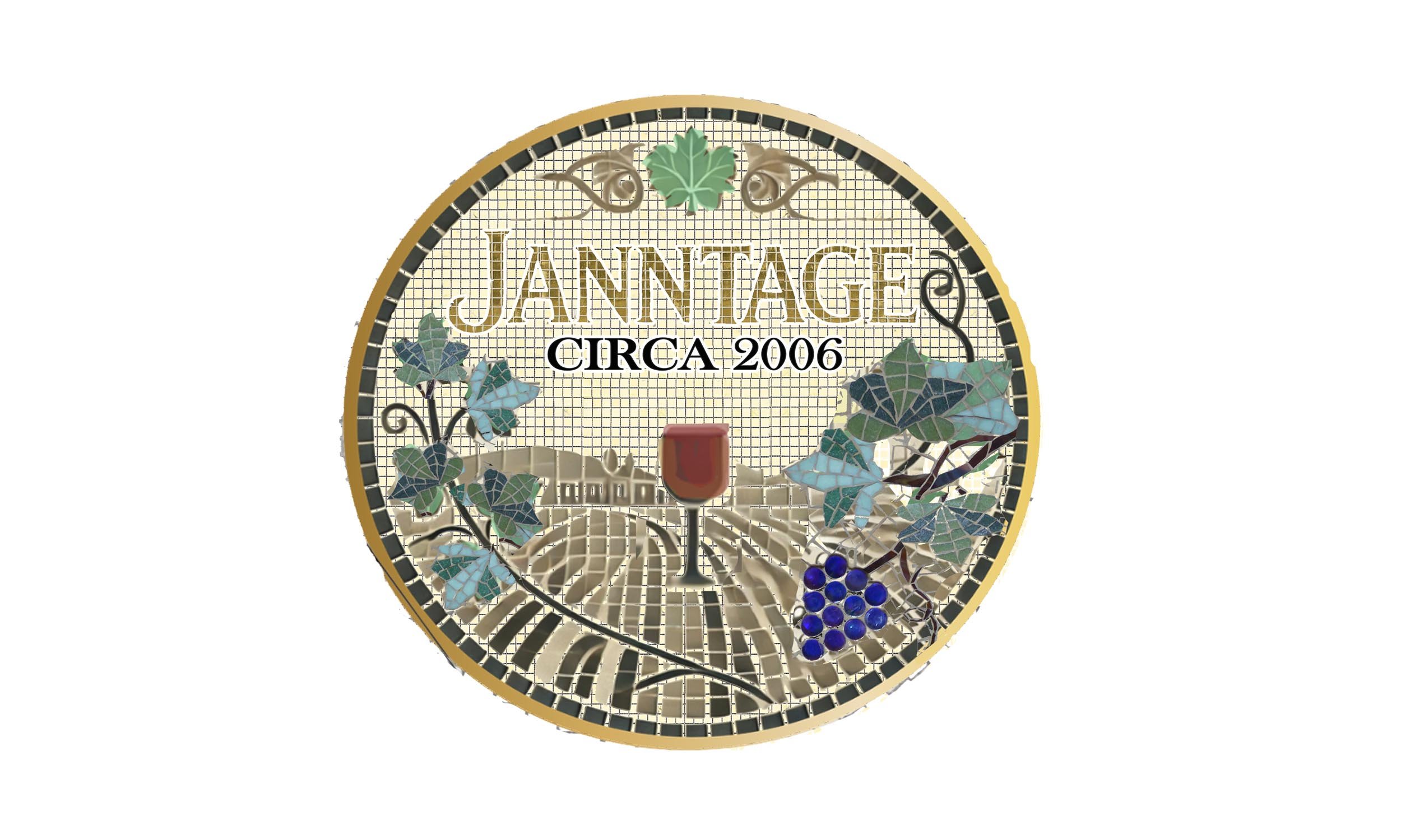 Mosaic Wine Cellar Entry Floor tile Business Name Mosaic Tile with mosaic tile grape vines and gold tile lettering on mesh for install
