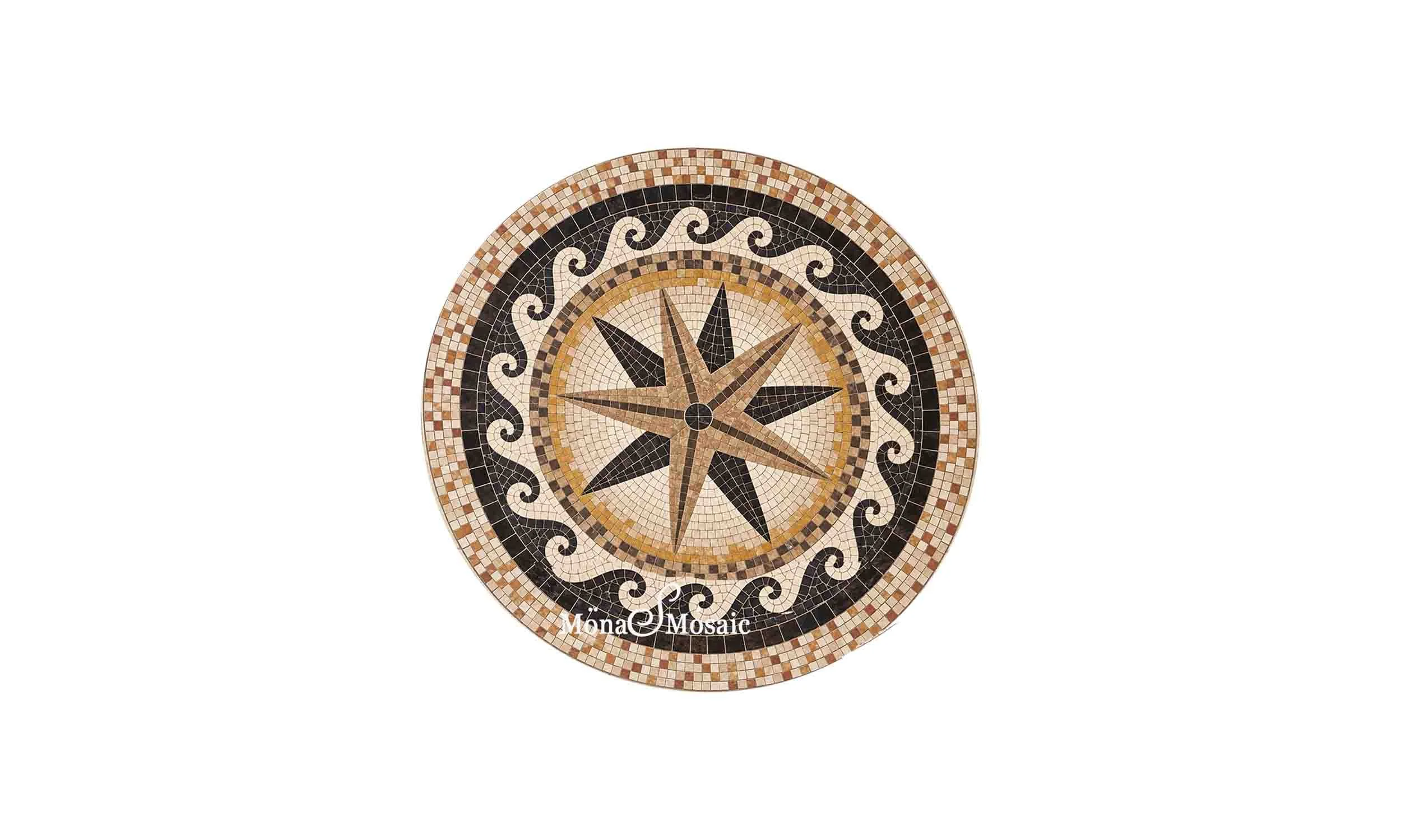 Hand-Cut Compass Rose Mosaic Floor Medallion