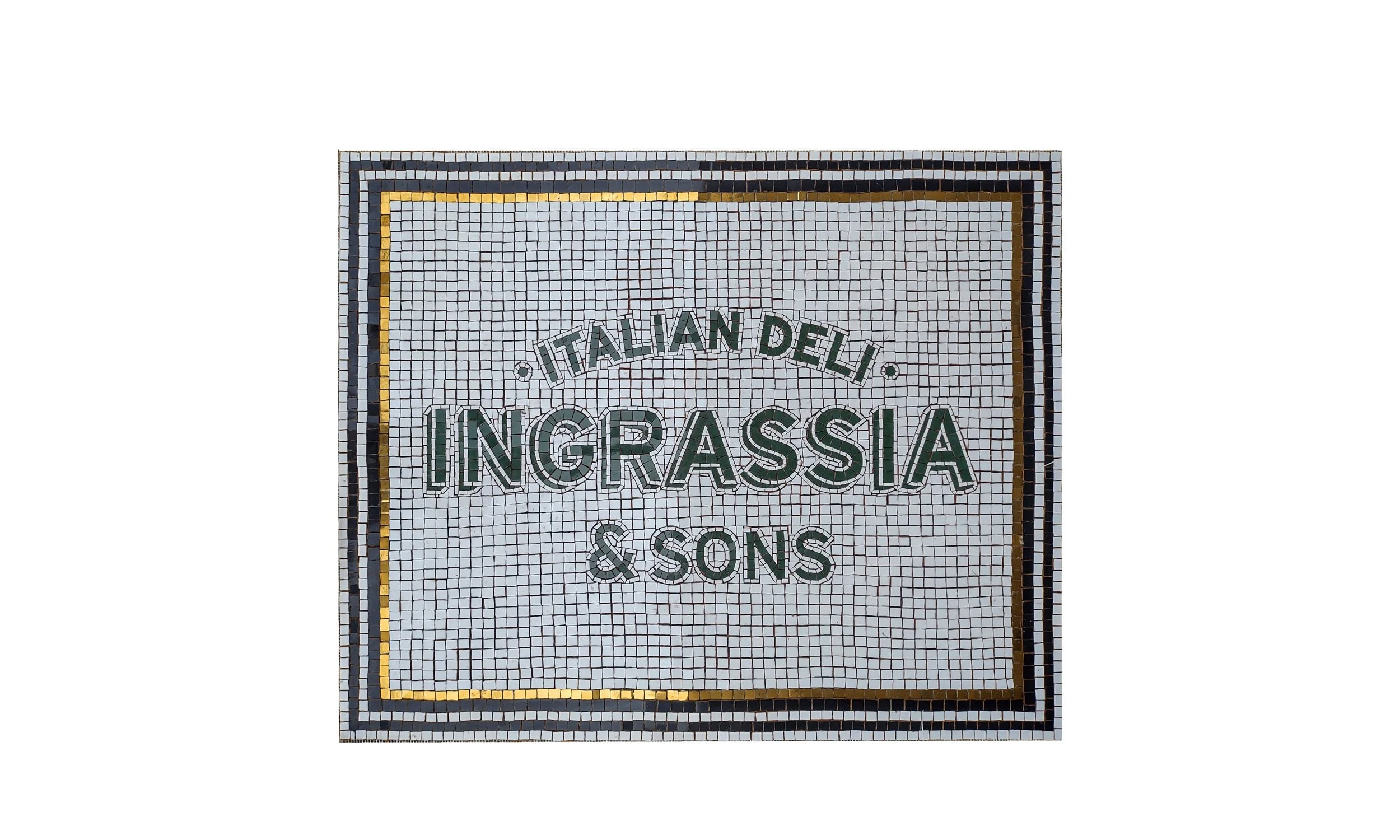 Green Tile Mosaic Tile hand cut tile lettering mosaic pattern tile mosaic Italian Deli logo for install