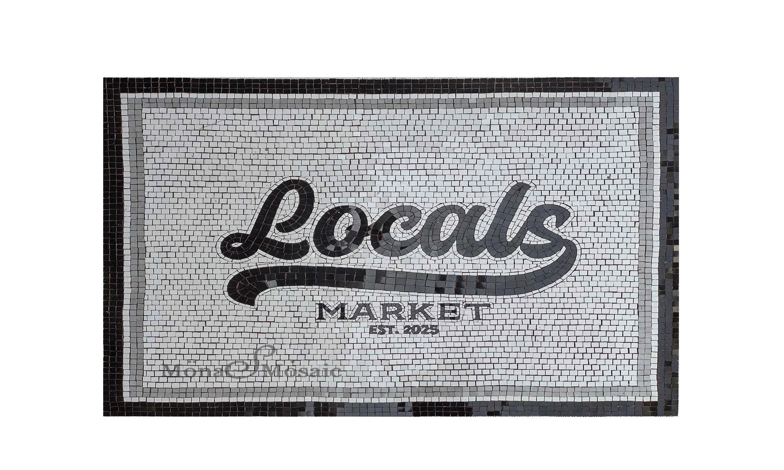 Store mosaic tile logo created mosaic lettering in custom size crafted on mesh for installation