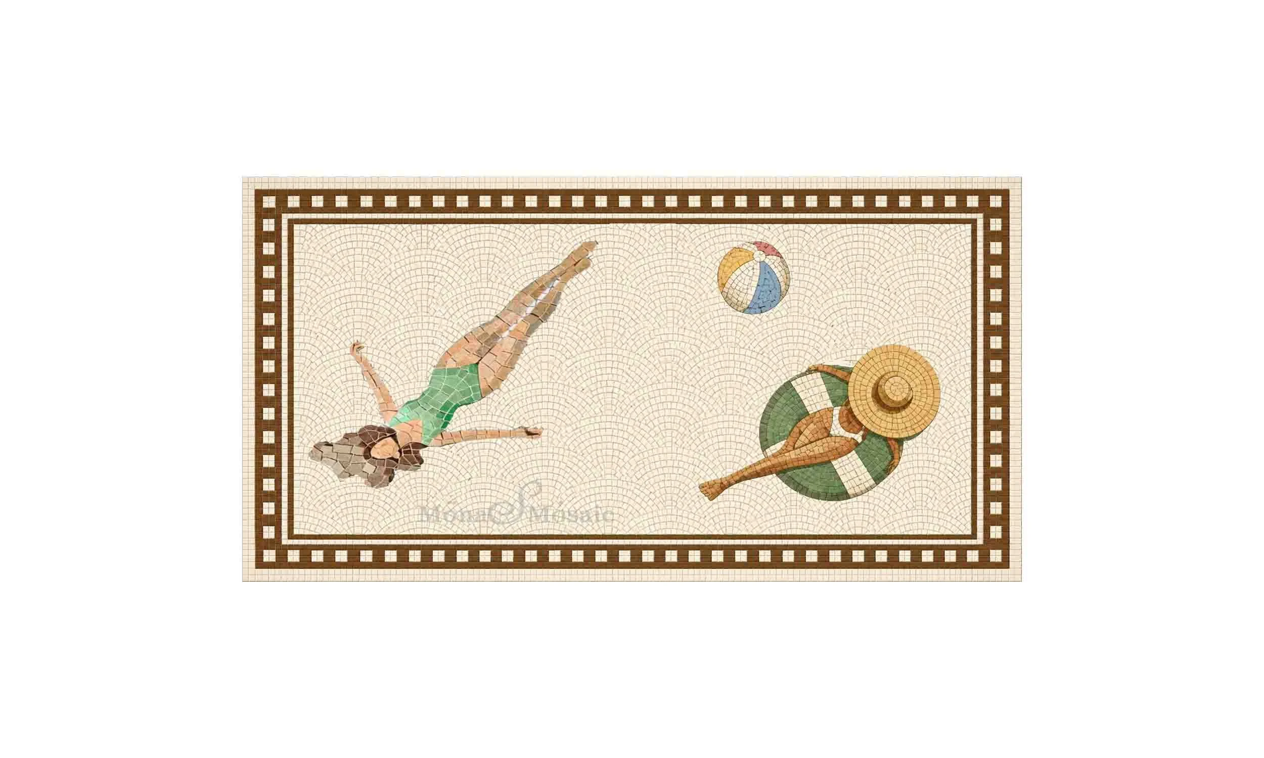 Beach Scene Hand-Cut Tile Mosaic | Custom Swimming Pool & Beach House Floor Mosaic