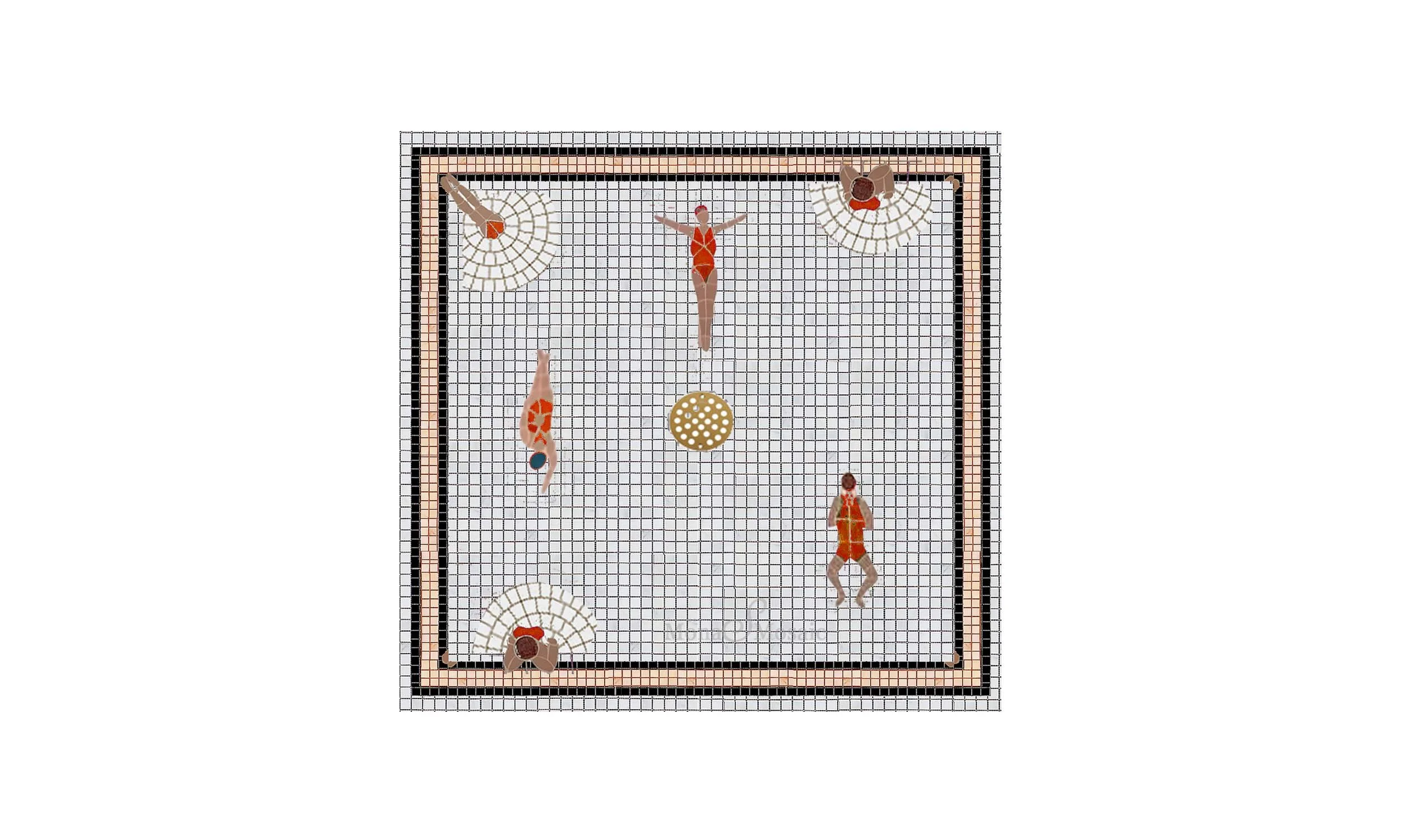 Custom Mosaic  Tile Floor – Hand-Cut Pool & Bathroom Mosaic in red