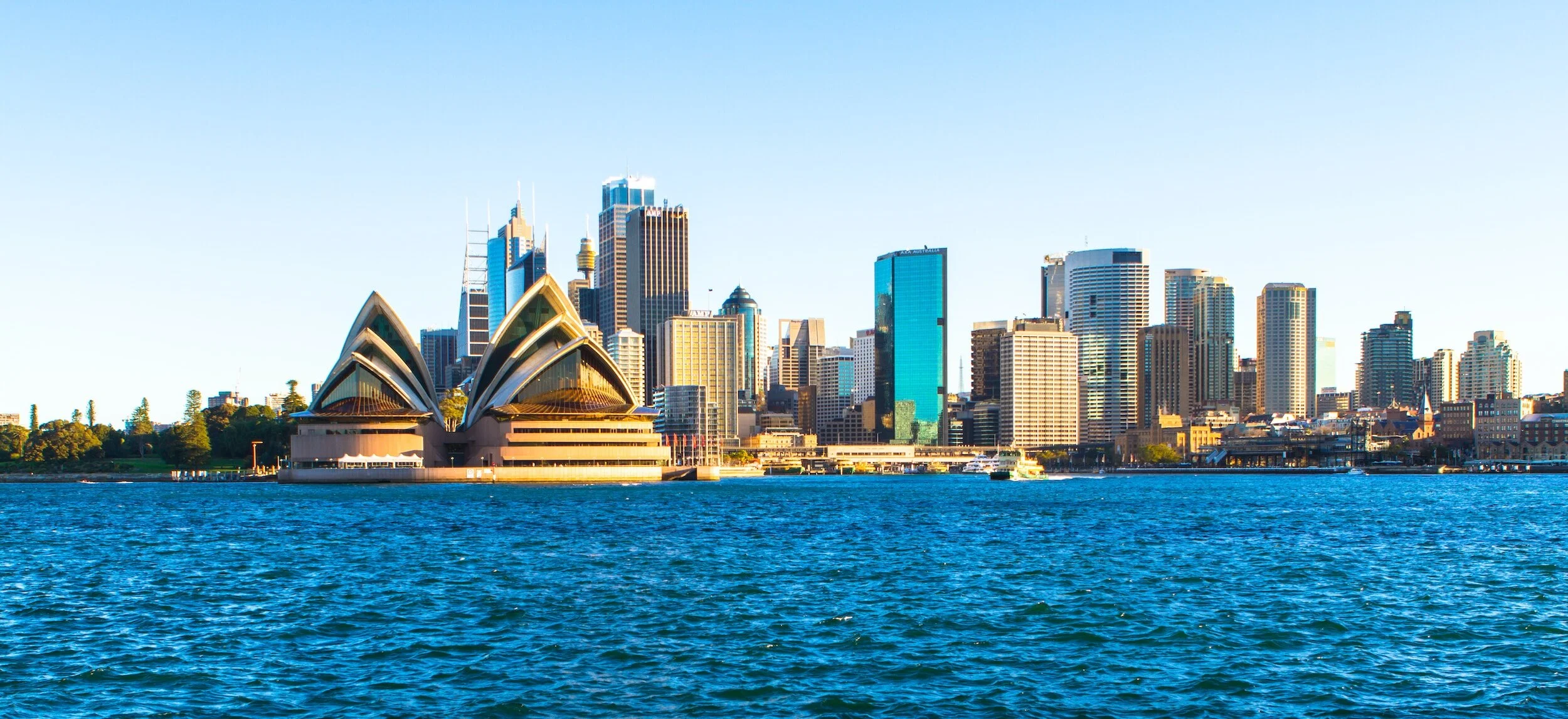 Sydney Opera House and city skyline from water