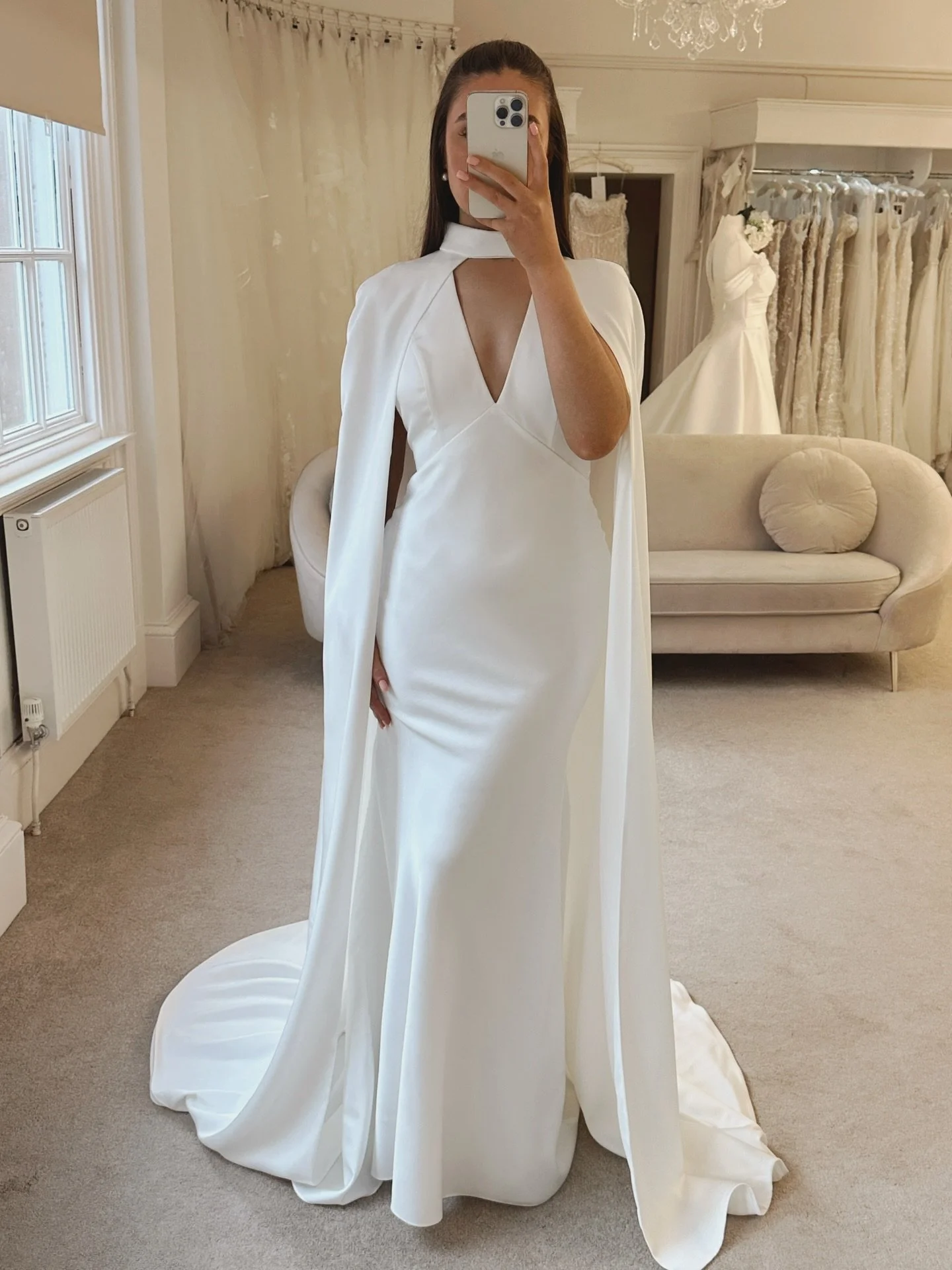 New Arrival from @palomablancabridal 🤍

This halter-neck gown is super chic and elegant, but paired with her cape she becomes incredibly dramatic! We are obsessed! 

#palomablancabride #bridetobe #weddingdressinspo #weddingdress