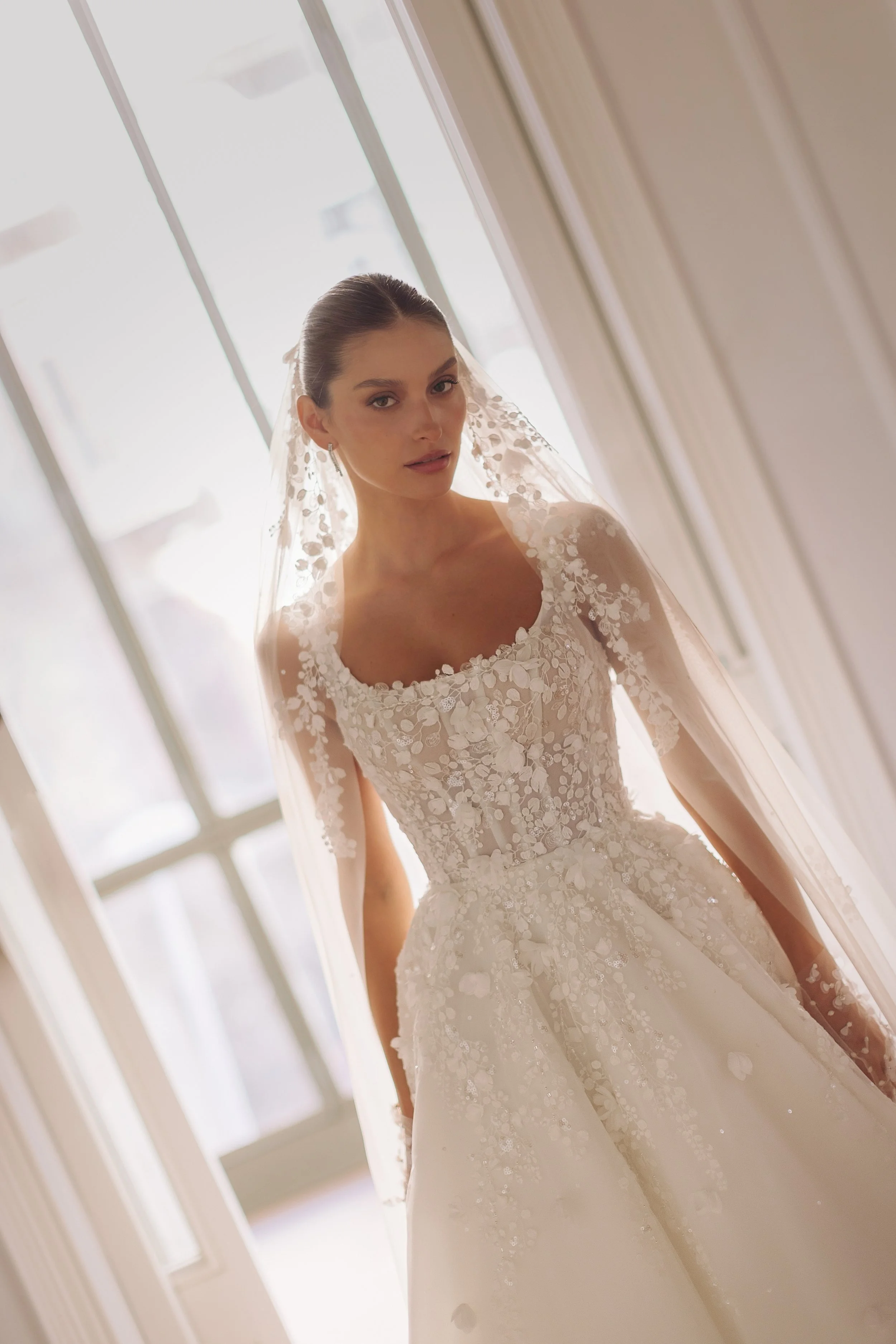 Lace and Tulle A-Line Wedding Dress with Straps and Square Neck - November by Wona Concept