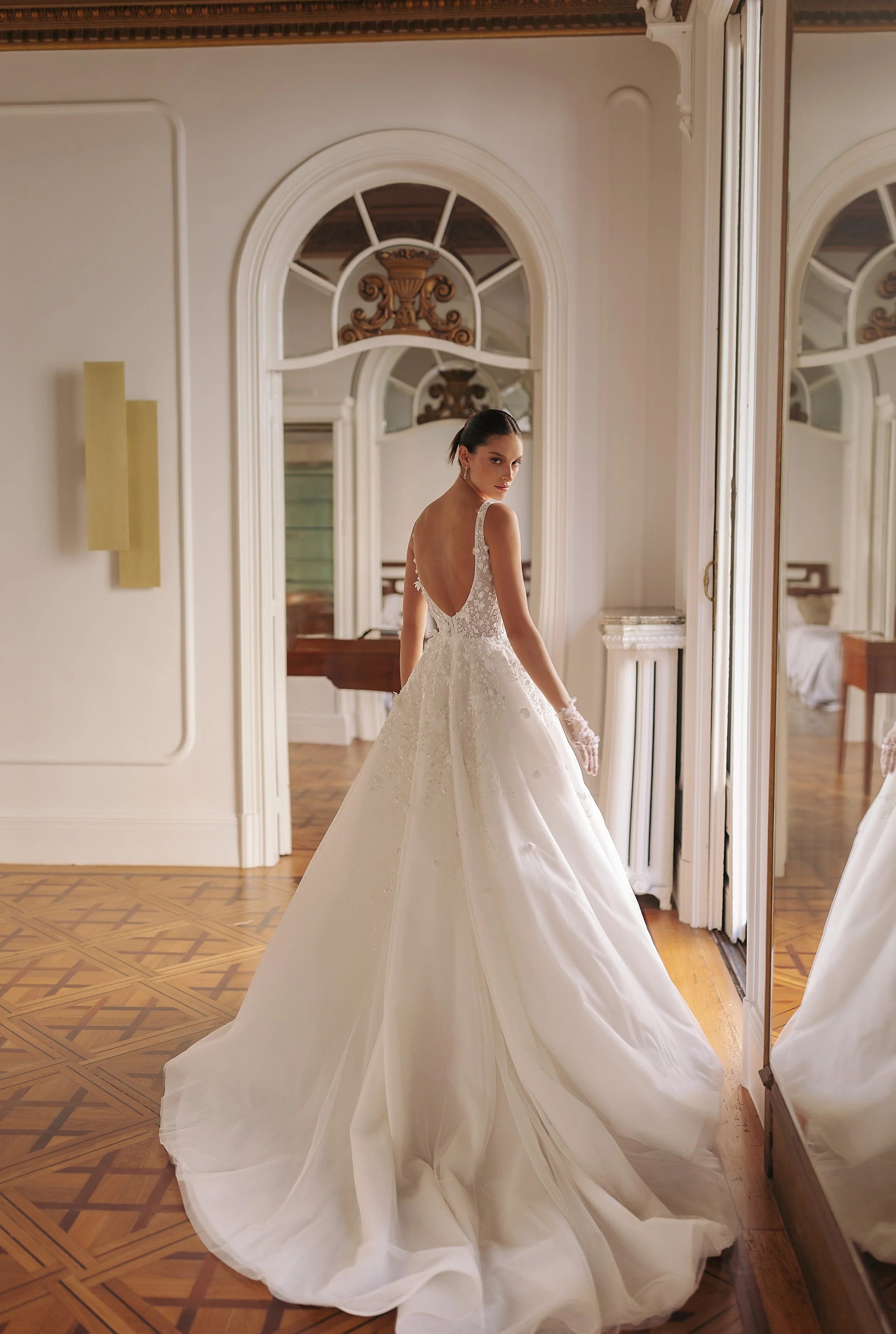 Lace and Tulle A-Line Wedding Dress with Straps and Square Neck - November by Wona Concept
