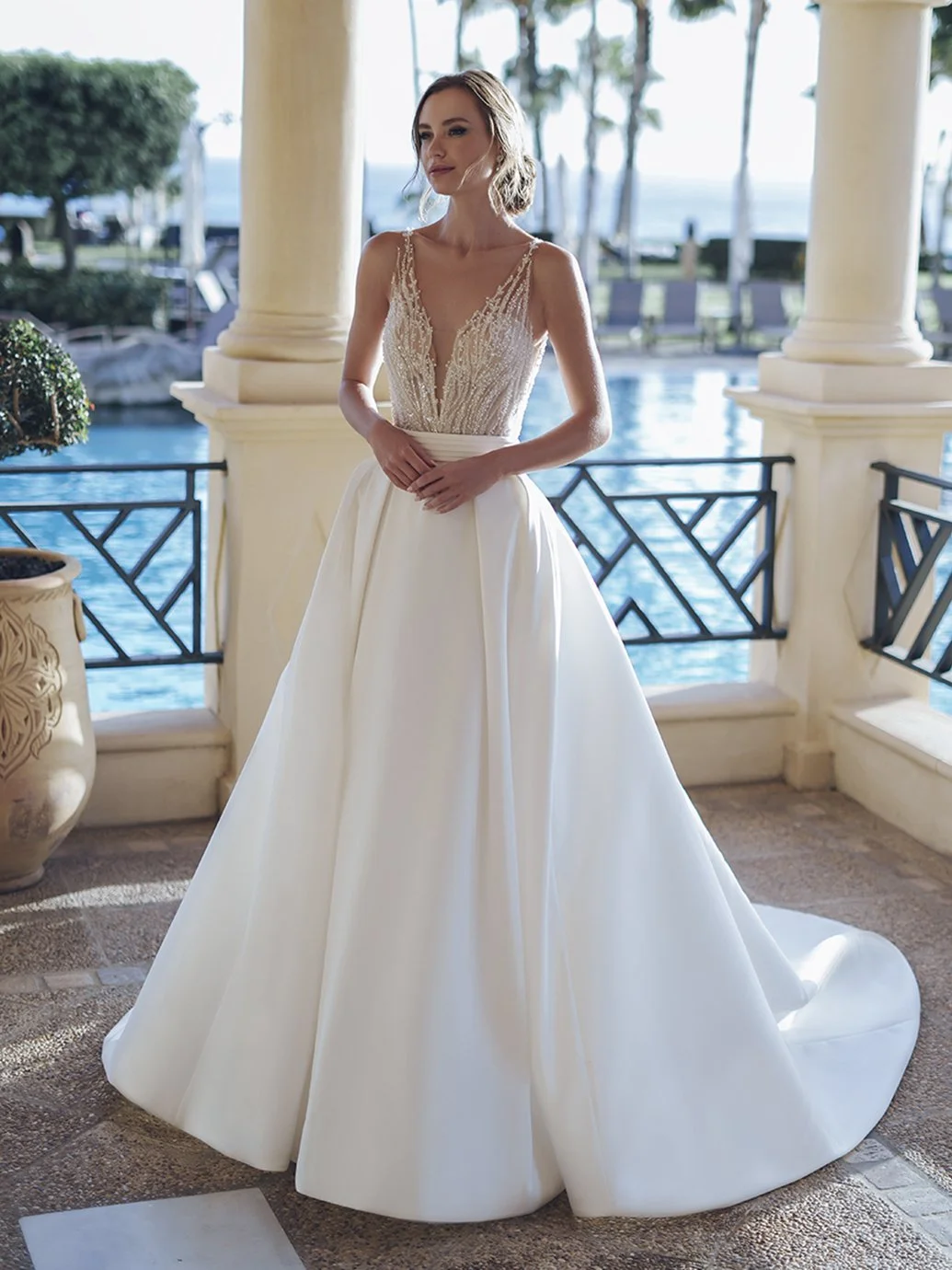 Stormi by Enzoani Blue - Sparkly Bridal Mini with Mikado Overskirt  Sophia  Grace Couture