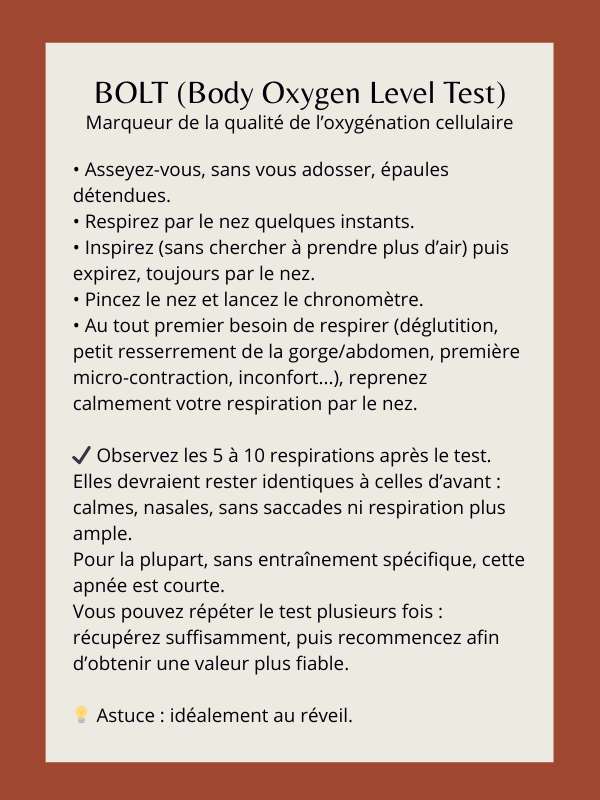BOLT (Body Oxygen Level Test) – Marqueur de la qualité de l’oxygénation cellulaire