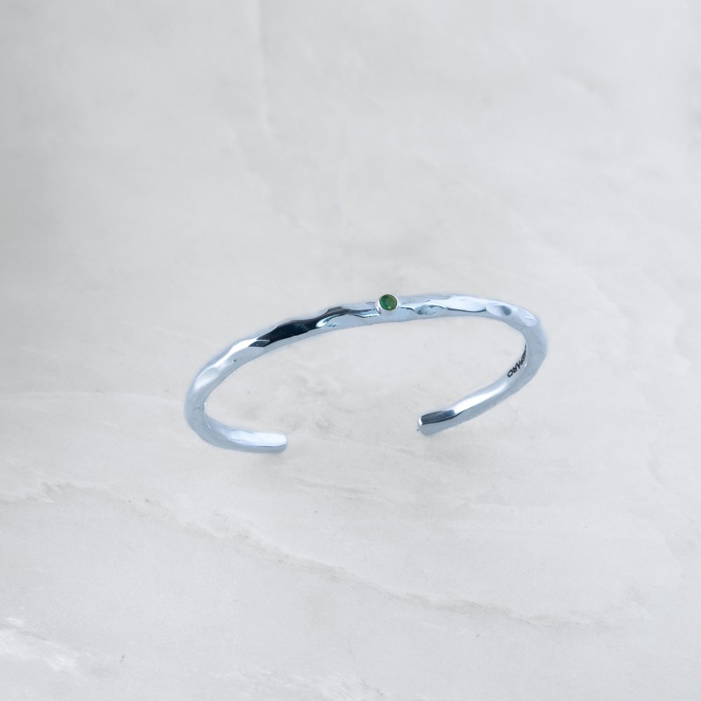 Bracelet JONC - Argent large, Emeraude — Roseparo Bijoux - Artisan créateur