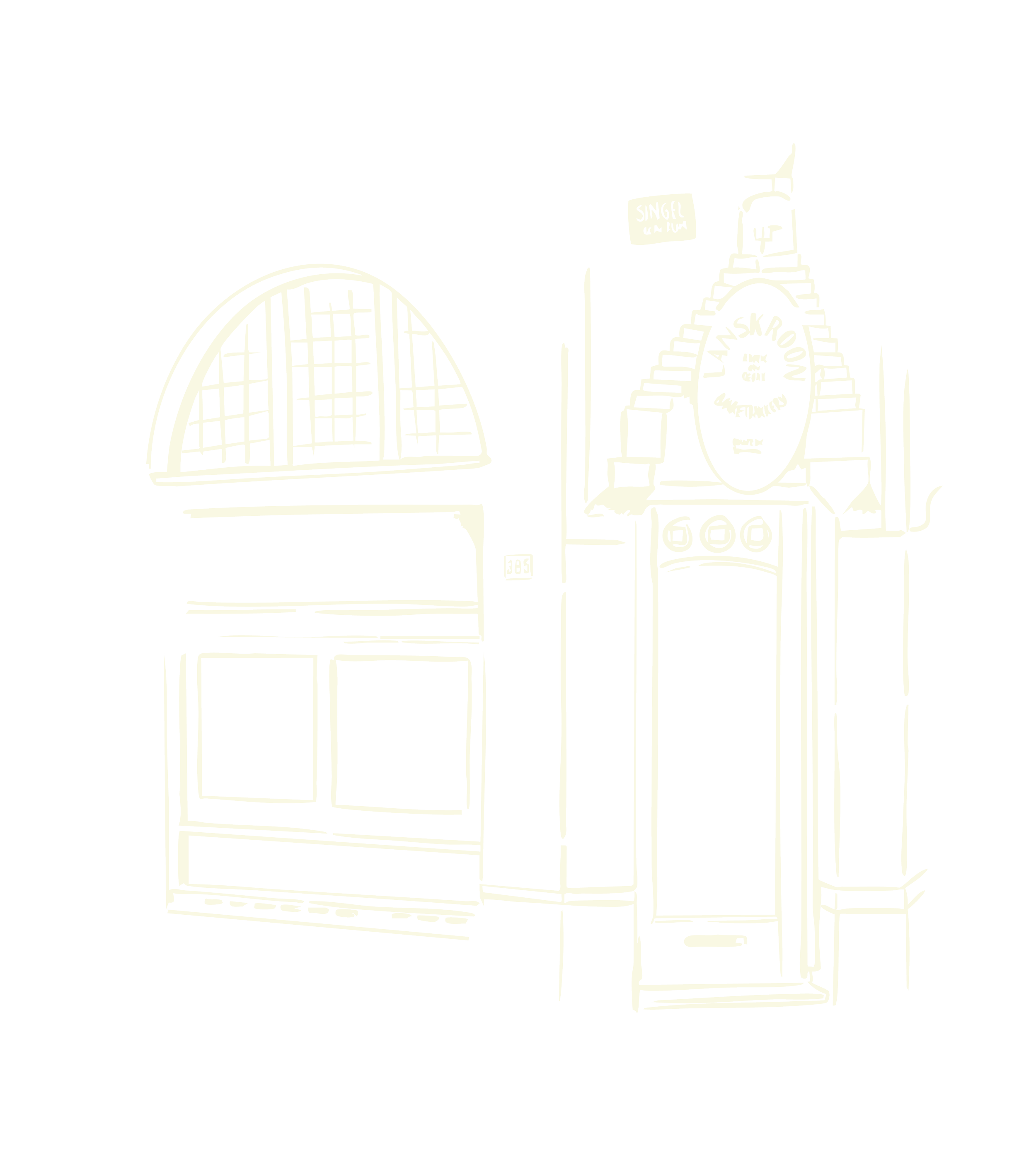 Illustratie van Banketbakkerij Lanskroon in het centrum van Amsterdam aan het Singel