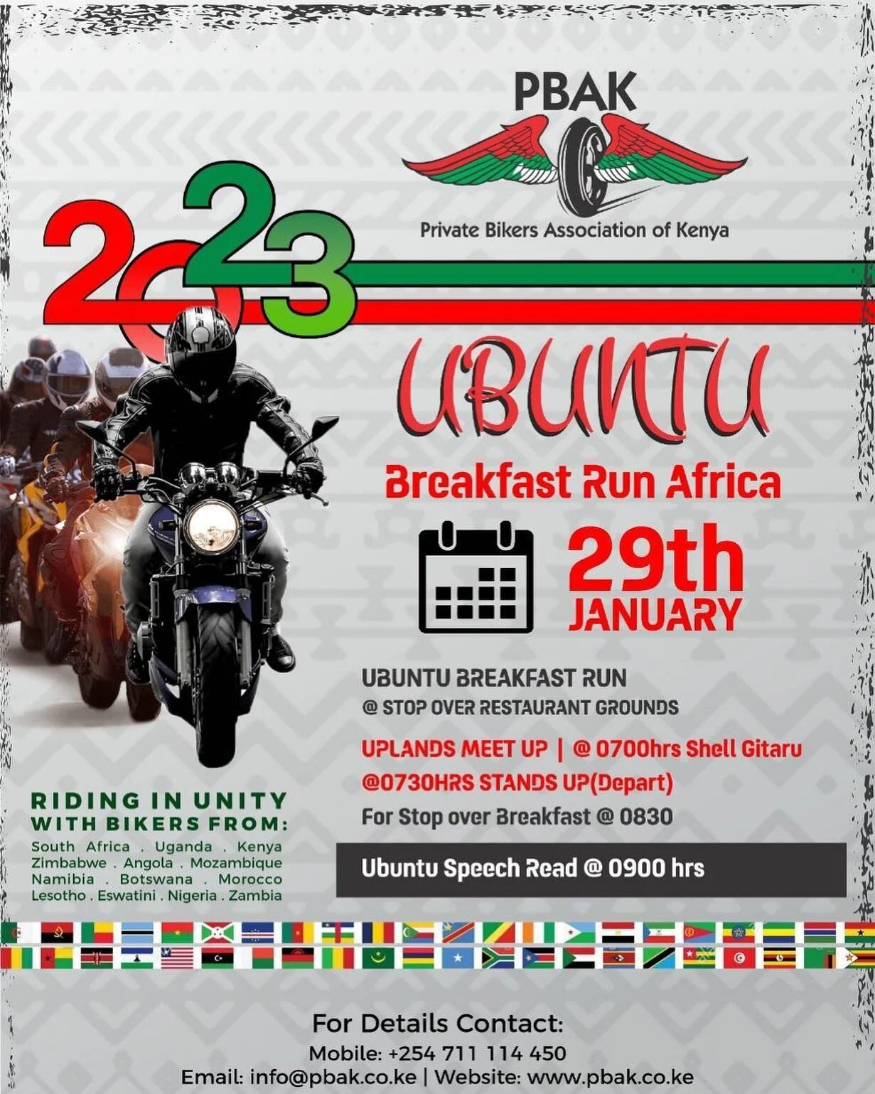 This Sunday🔥
PBAK&rsquo;s annual Ubuntu ride! It happens at the same time all over Africa on the same day bringing out the unity of bikers across Africa! Spread over five provinces in Kenya 💥