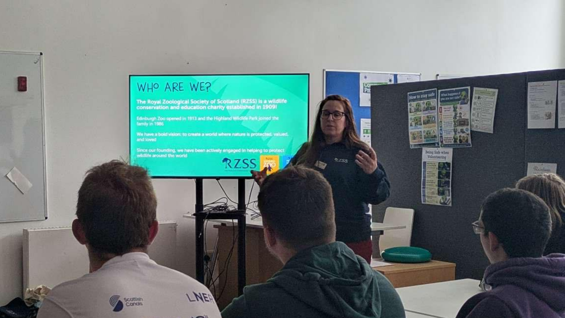 Jaima Smith from RZSS Edinburgh Zoo delivers a presentation about wildlife conservation to young adults attending the Edge Community Programme in Musselburgh.