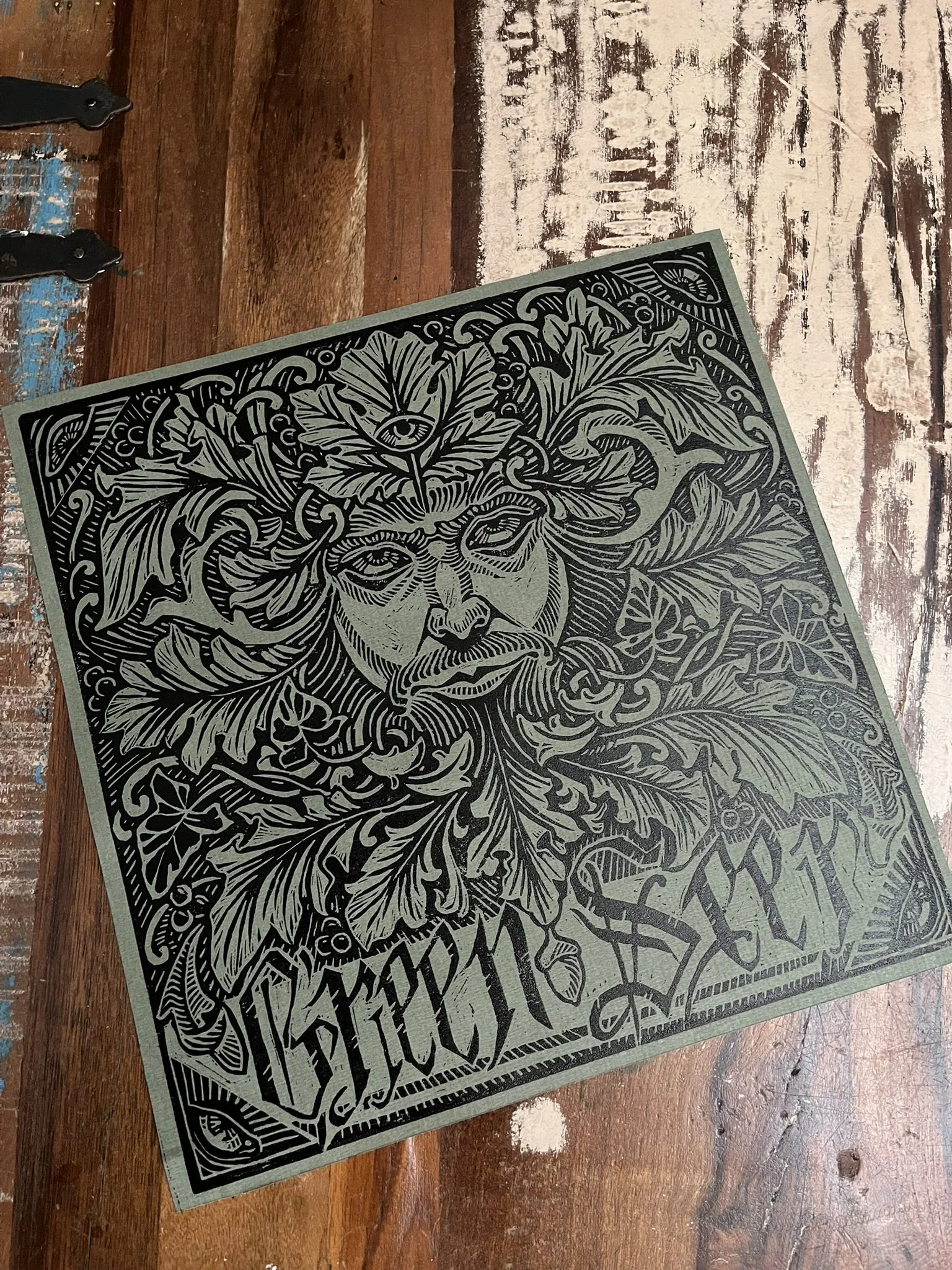 Green Seer linocut print