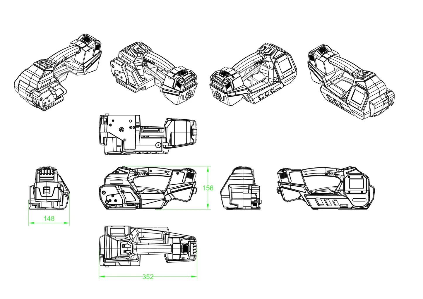 Omnistrap 380 image of drawings and tool dimensions