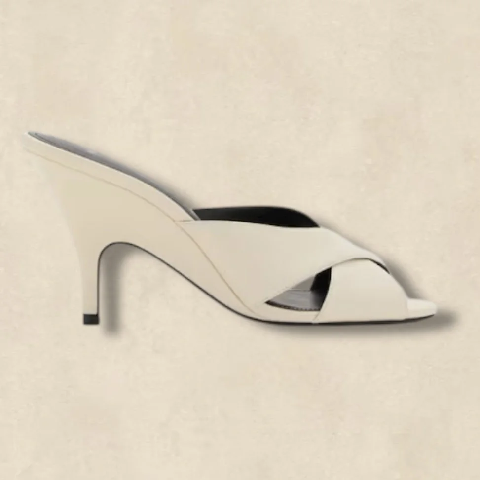 Mango Leather Heeled Sandal With Crossed Straps