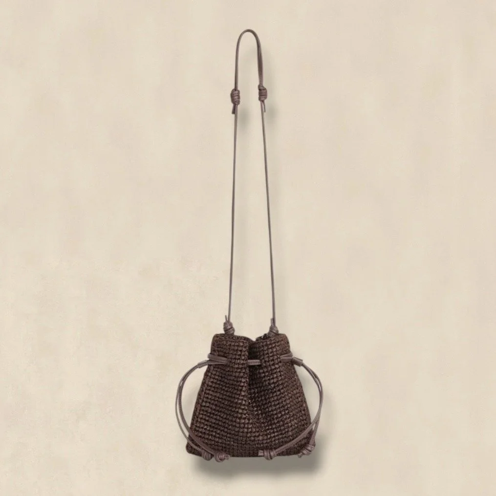 Woven Straw Pouch Brown