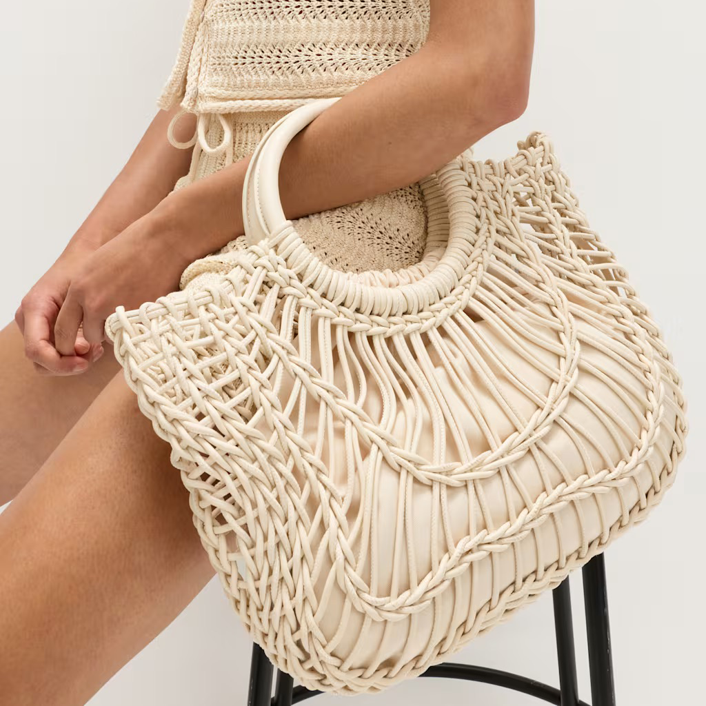 Cream Large Open Weave Grab Bag