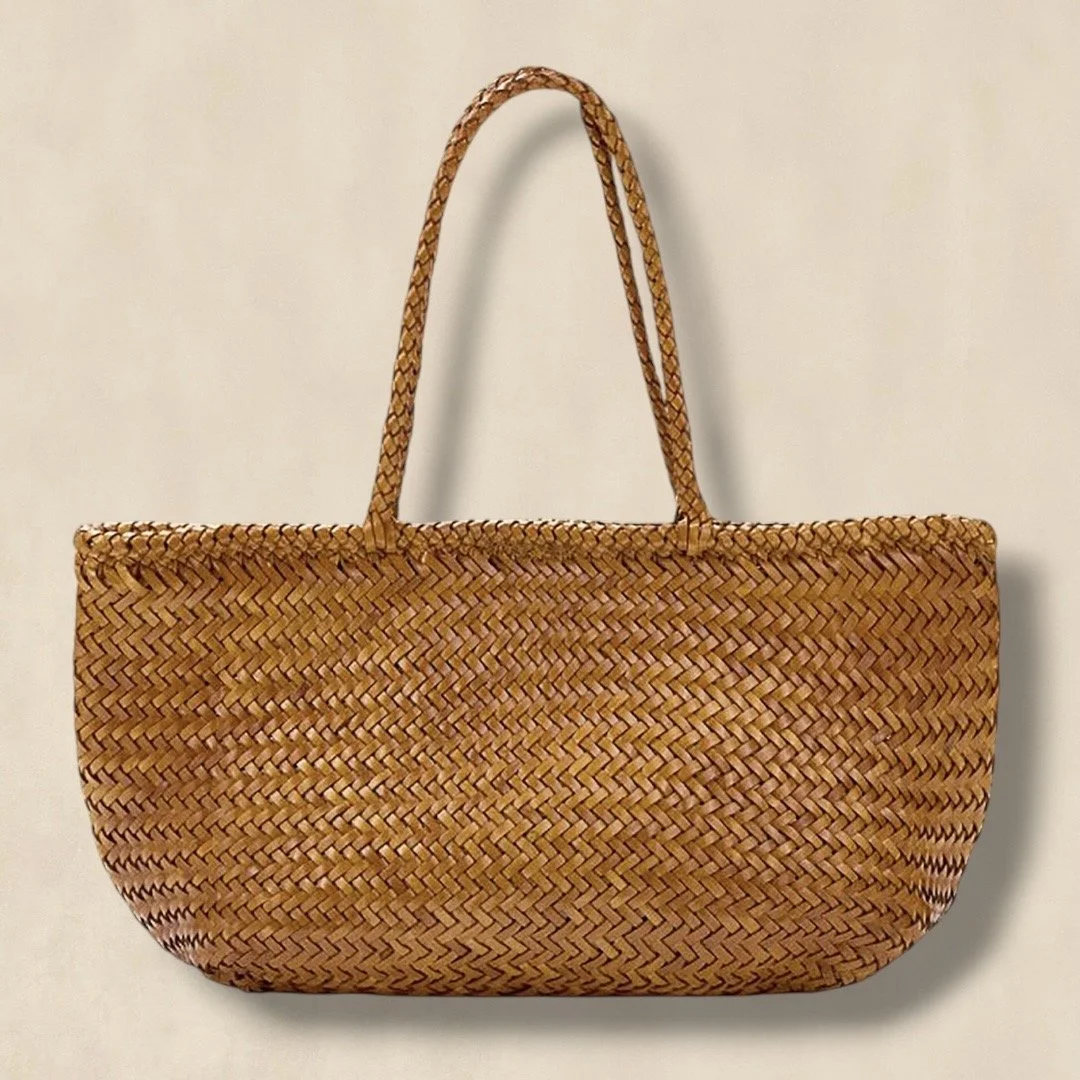 Tan Woven Leather Tote Bag