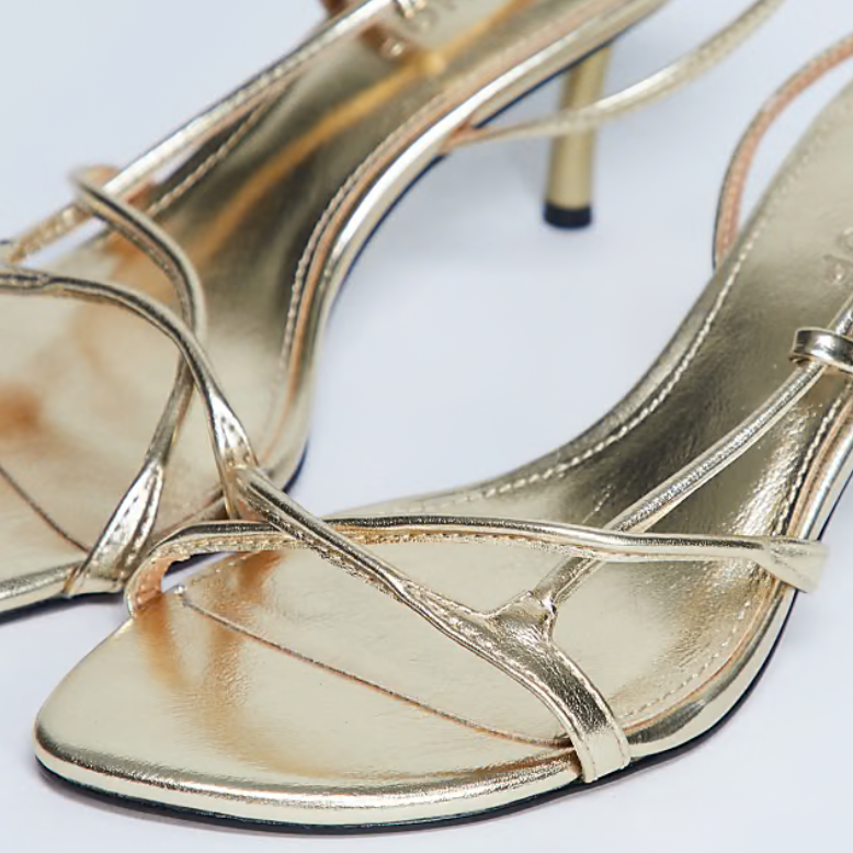 Topshop Amelia Minimal Mid-Heel Sandal in Gold