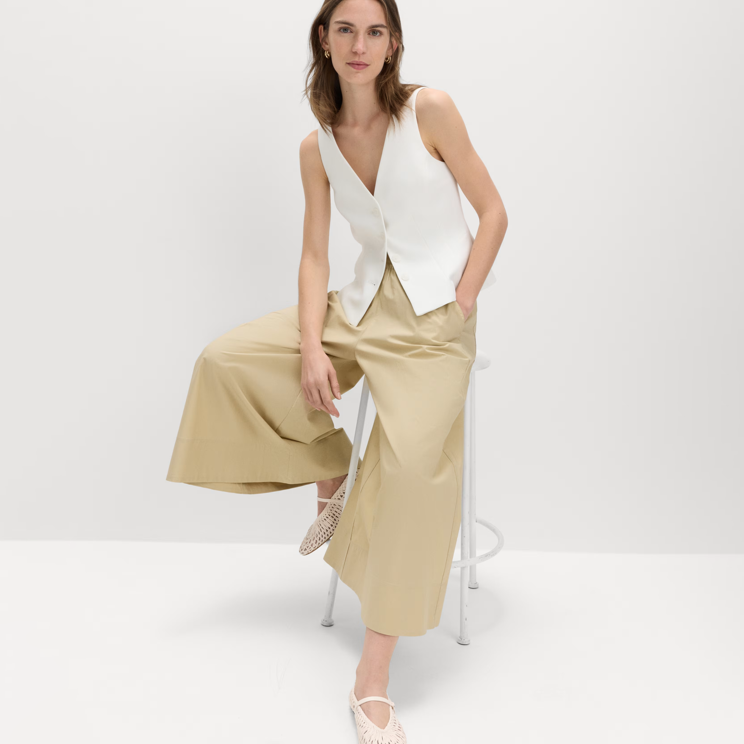 Pure Cotton Cropped Palazzo Trousers