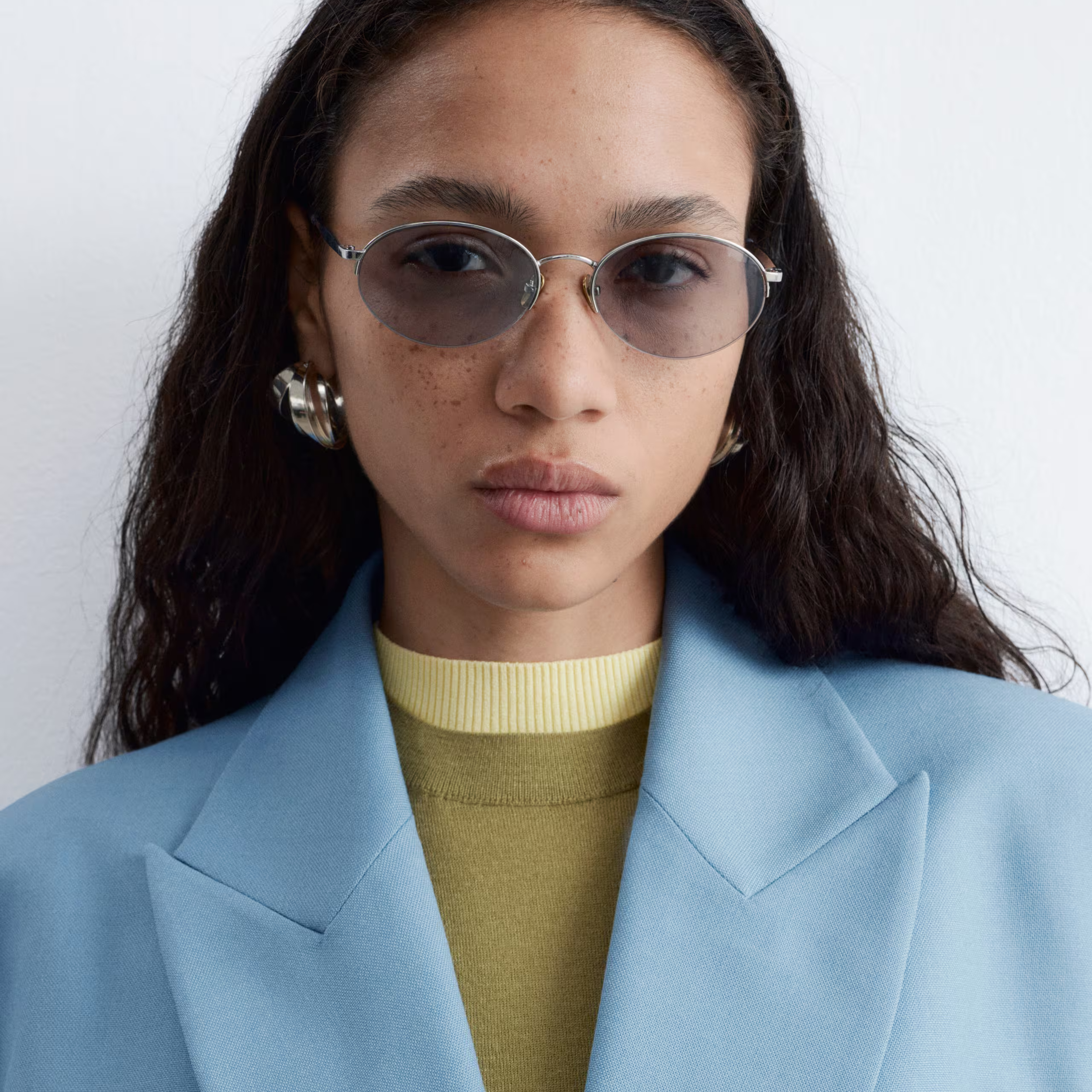 Double-Breasted Wool Blazer in Sky Blue