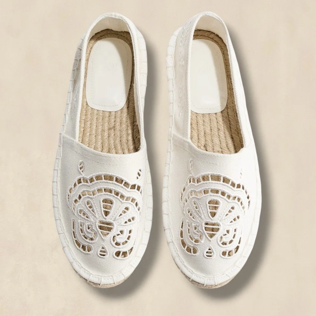 White Broderie Anglaise Espadrilles With A Light Summer Feel
