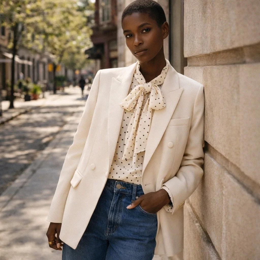 Work | Weekend | Wow: 3 ways to wear your cream stitched double-breasted tux jacket.
AVAILABLE NOW at julia-edits.com

Images created by Julia Edits Studio: an interpretation of the look.
#springblazer #creamblazer #tailoredstyle #powerdressing #ward