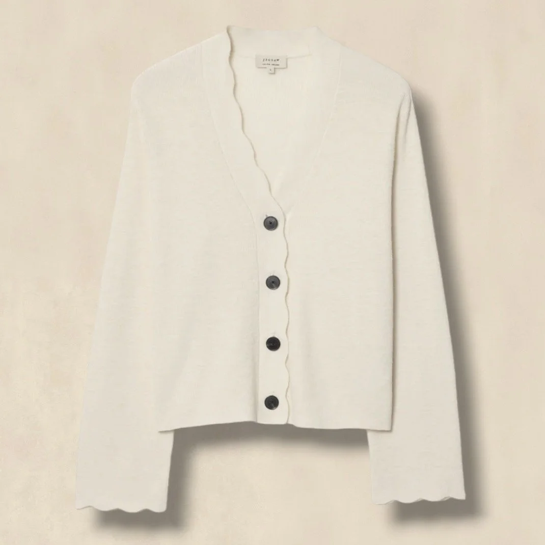 Linen Cotton Scallop Cardigan