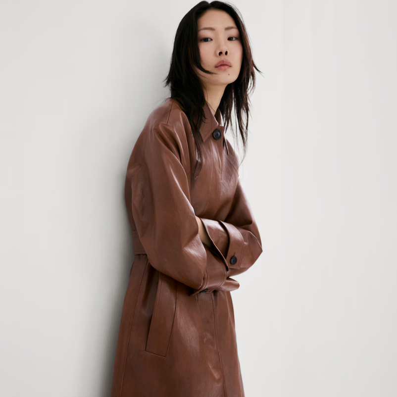 Mango Long Faux Leather Trench Coat
