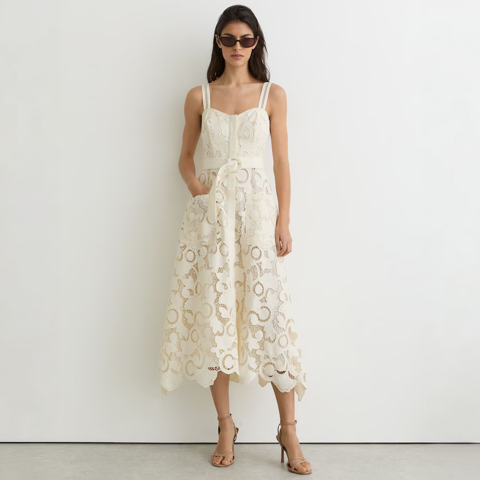 Kerina Lace Button Front Midi Dress Cream