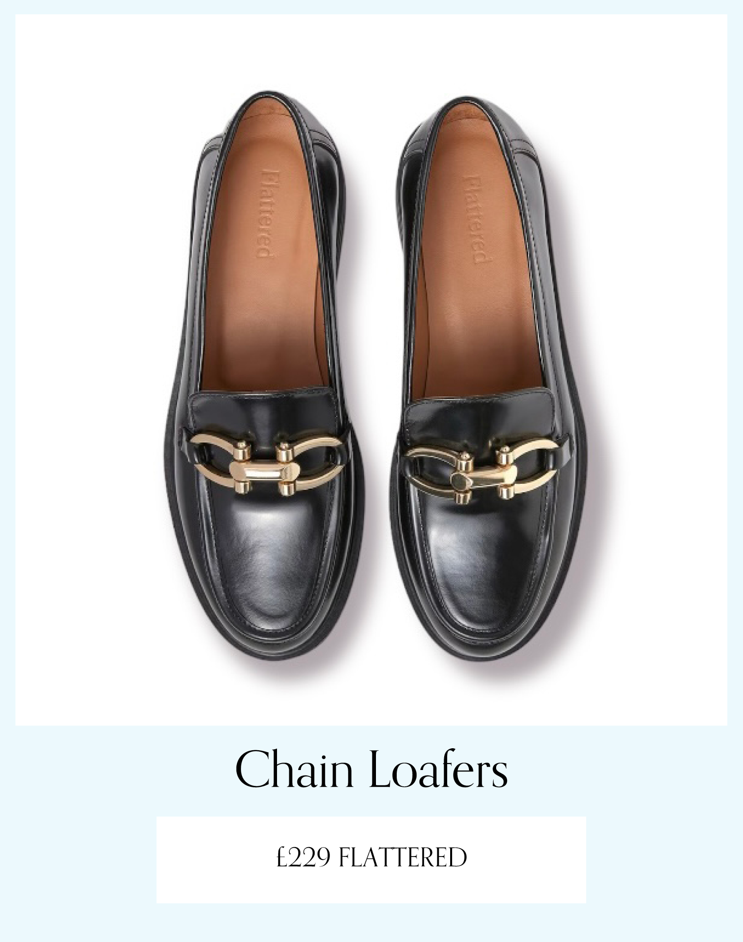 flattered black leather chain loafers