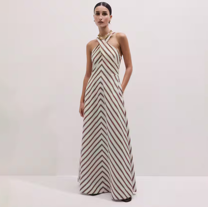 Crease Less Linen Halterneck Maxi Dress Cream