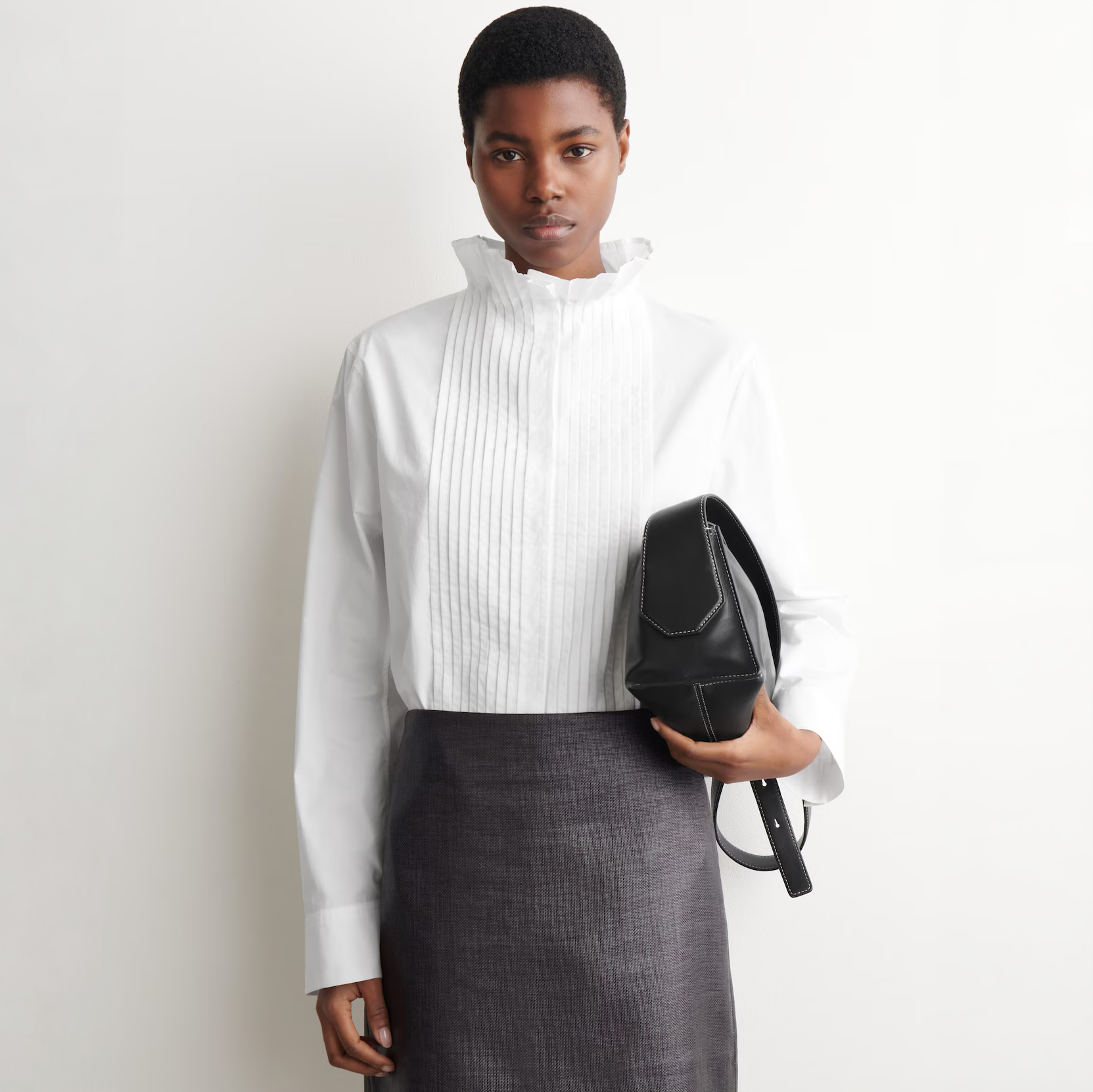 Pintucked Cotton Blouse White