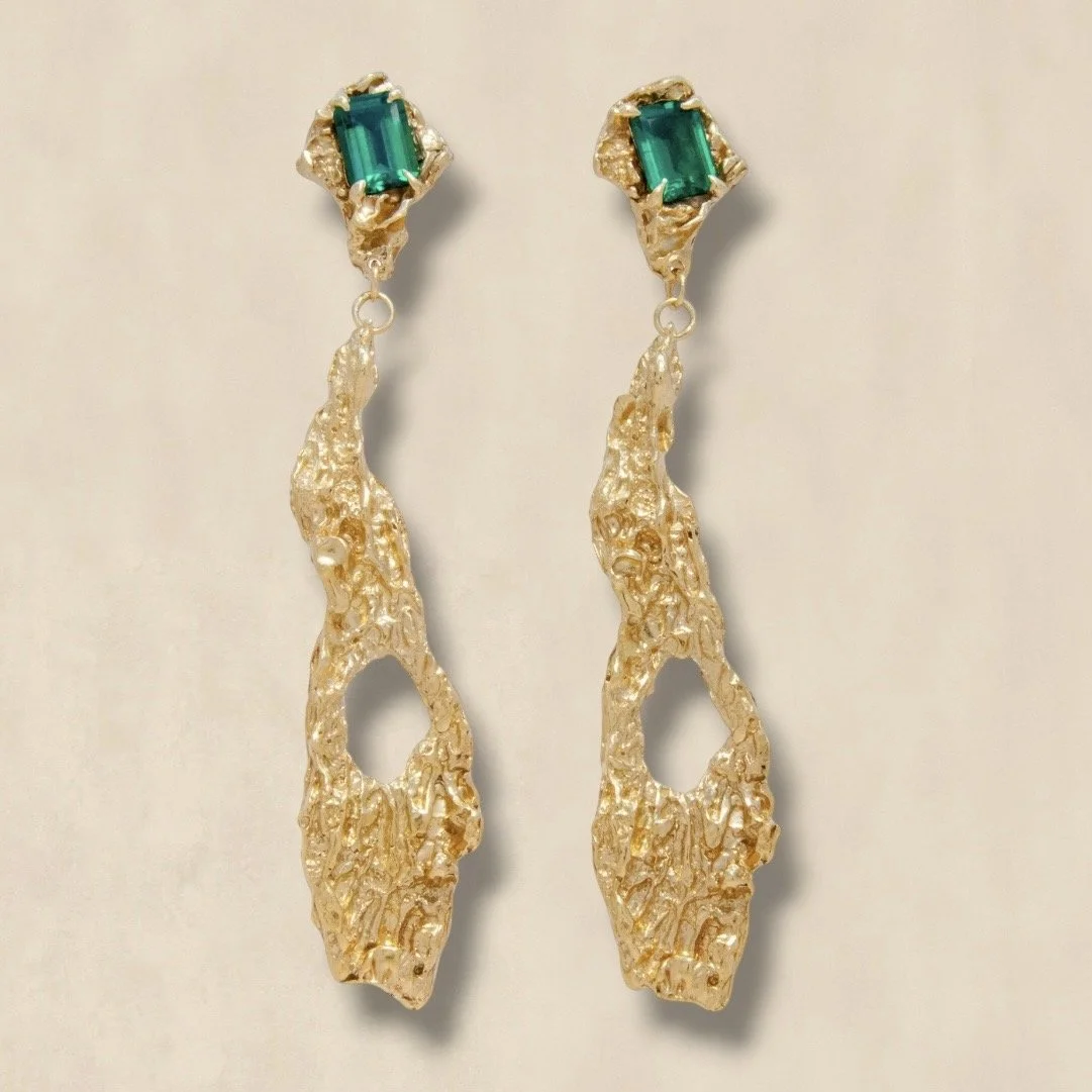 Gold Emerald Drop Earrings