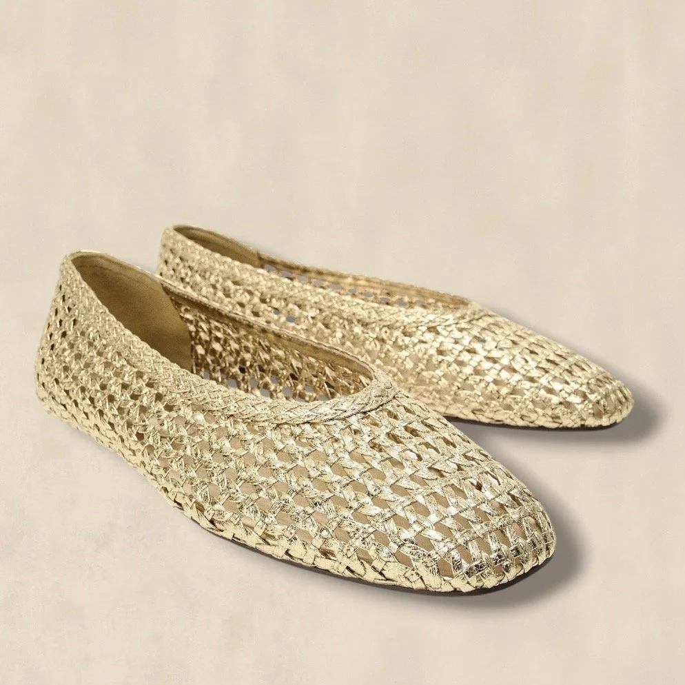 Metallic Raffia Ballet Flats