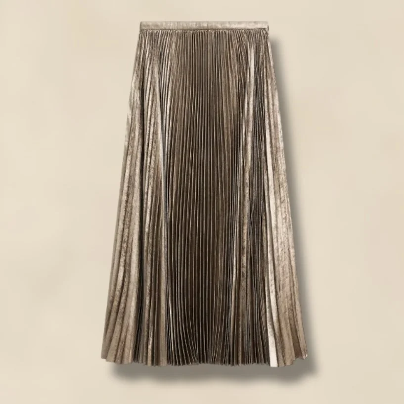 Massimo Dutti Pleated Metallic-Effect Midi Skirt