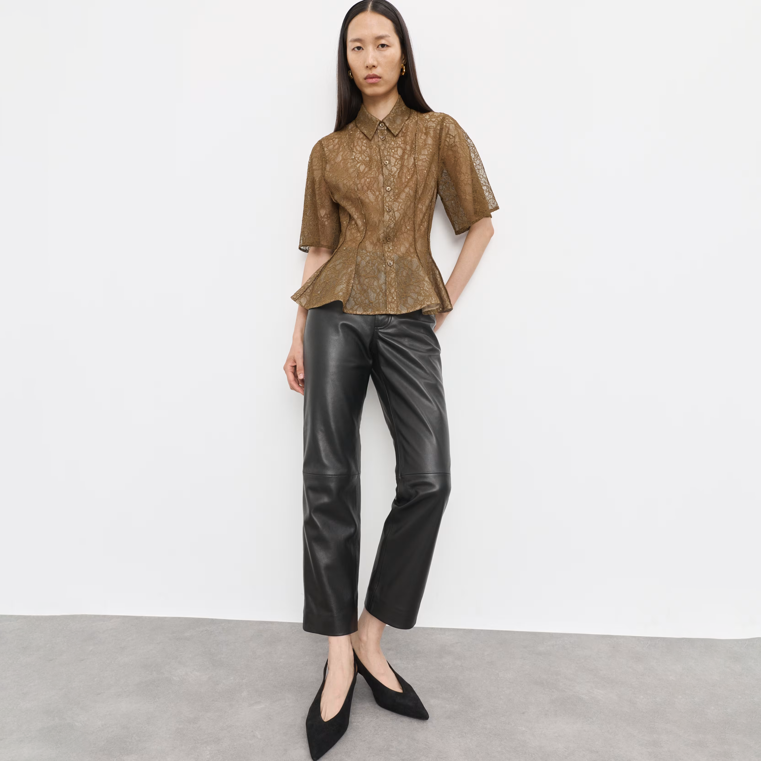 Autograph Lace Collared Waisted Shirt