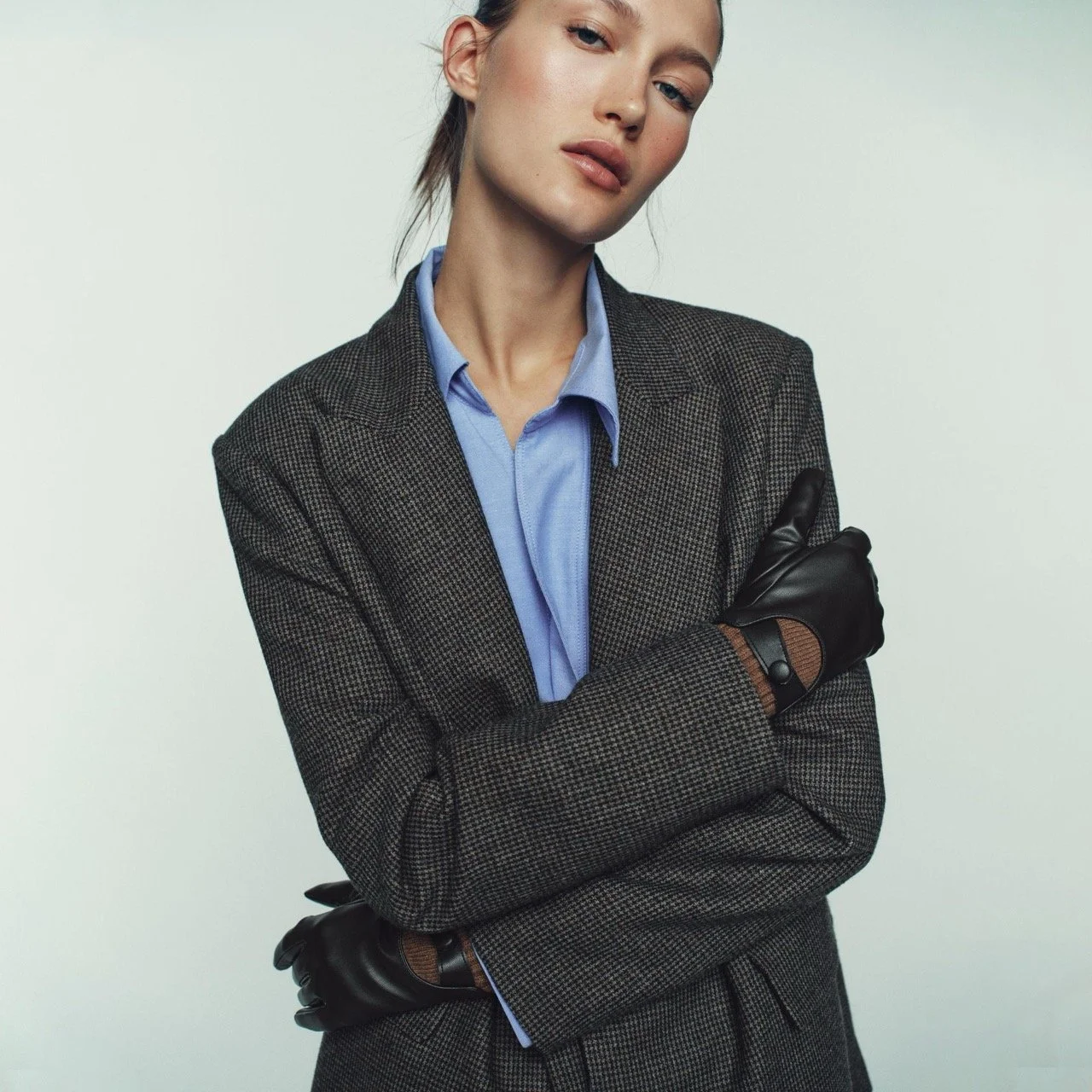 Zara Faux Leather Gloves With Wool