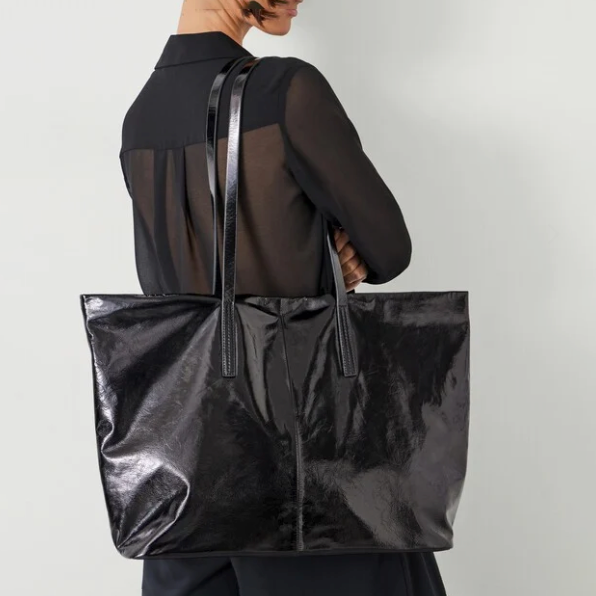 Hush Black Patent Leather Tote Bag