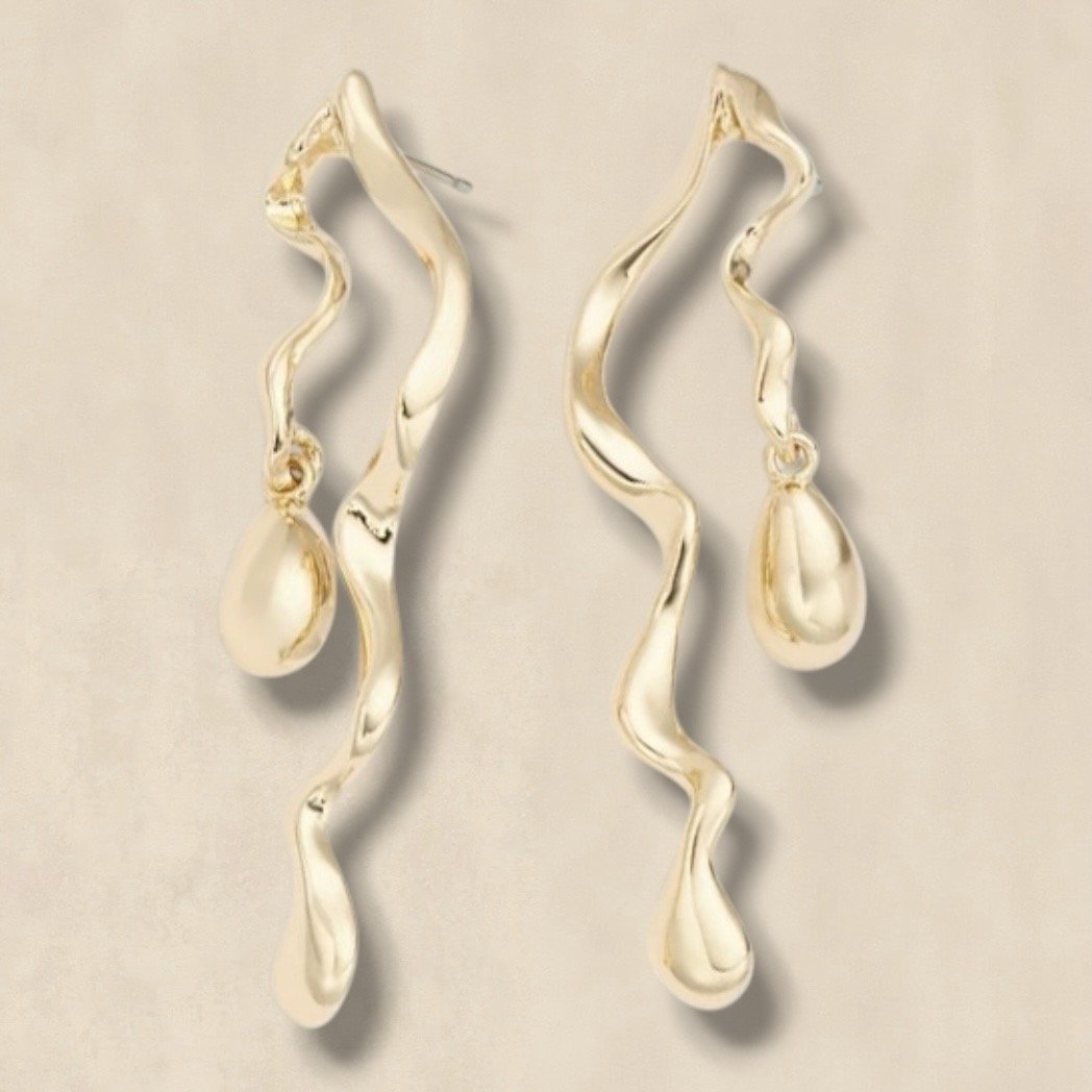 Gold Double Wavy Bar Earrings
