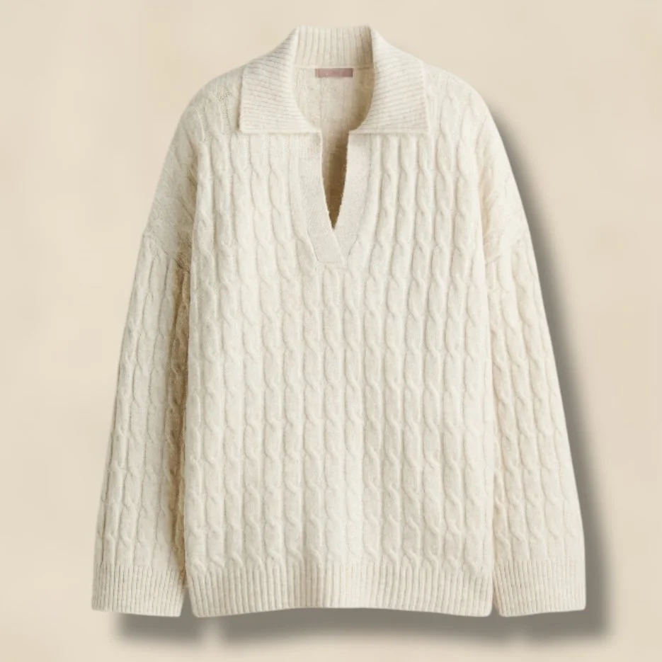 Cable Knit Collared Cream Jumper H&M