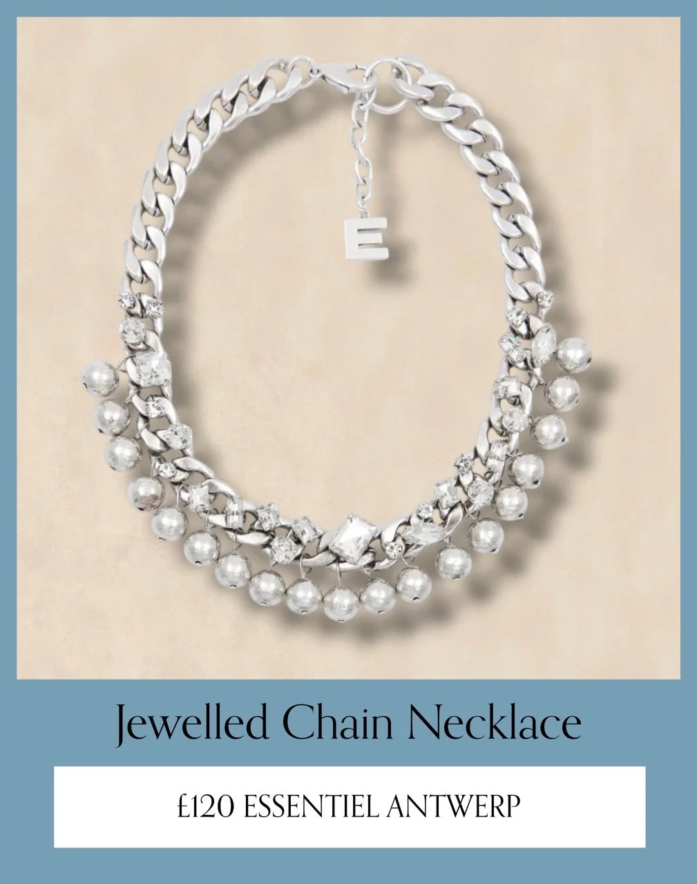 Silver Chain Necklace With Rhinestone Detail