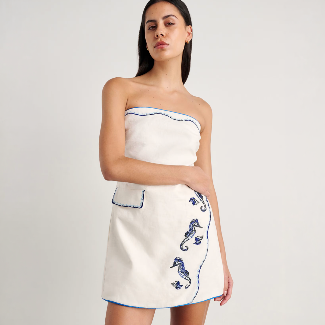 Pure Linen Embroidered Bandeau Mini Dress